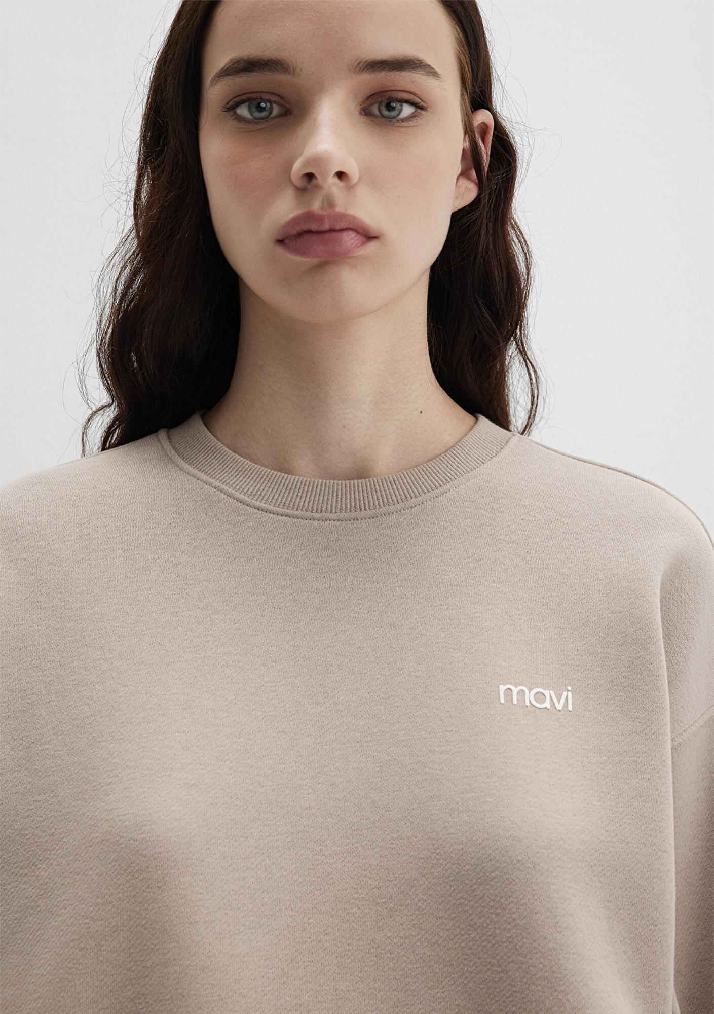 Mavi Mavi Logo Baskılı Bej Sweatshirt 1S10490-70344