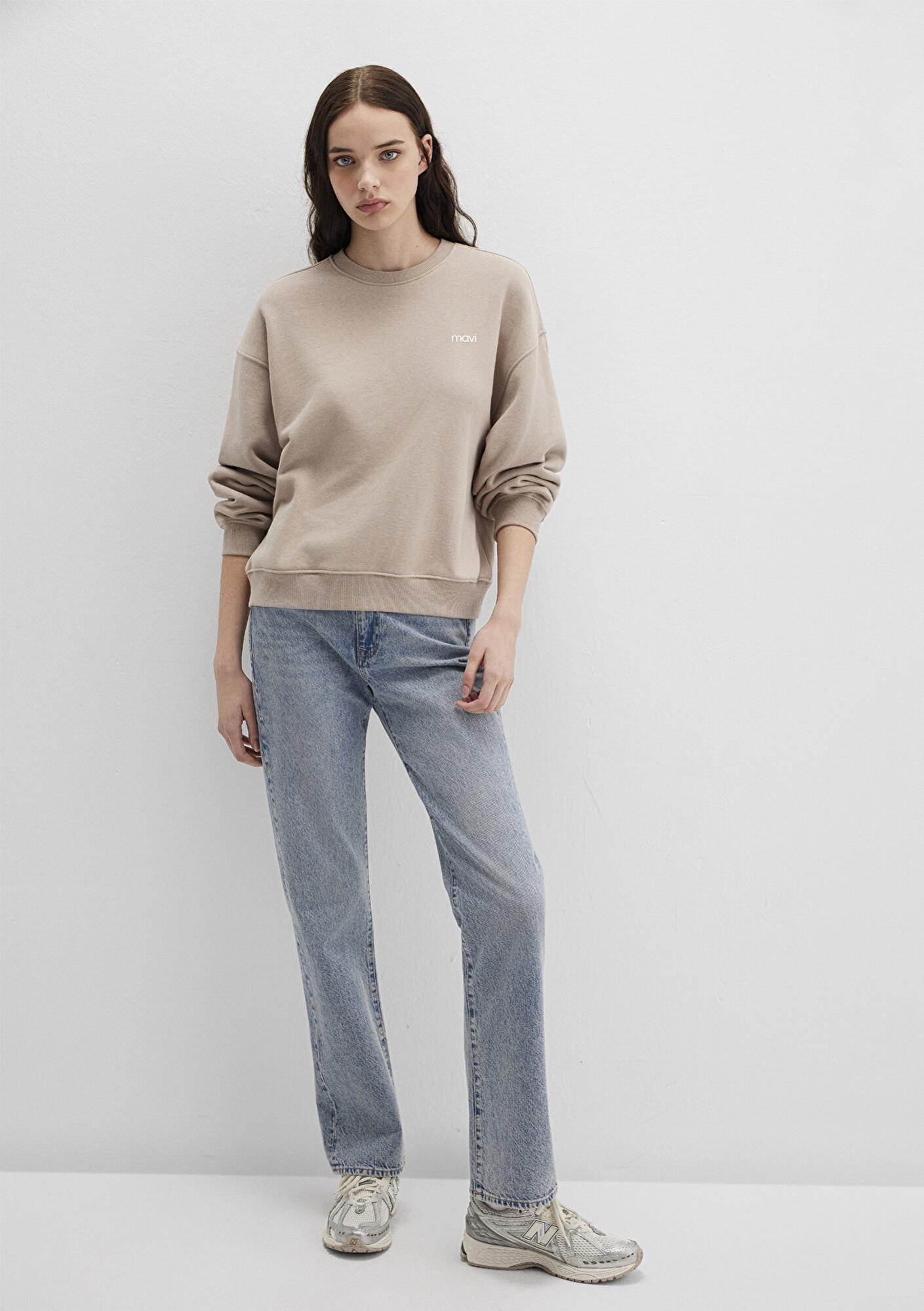 Mavi Mavi Logo Baskılı Bej Sweatshirt 1S10490-70344