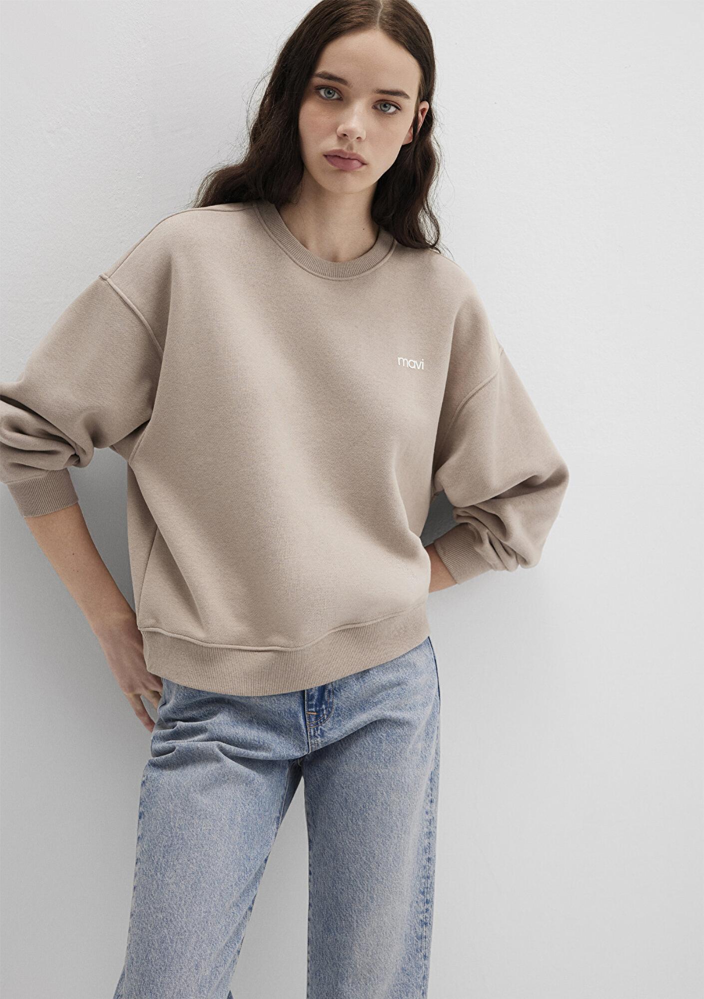 Mavi Mavi Logo Baskılı Bej Sweatshirt 1S10490-70344