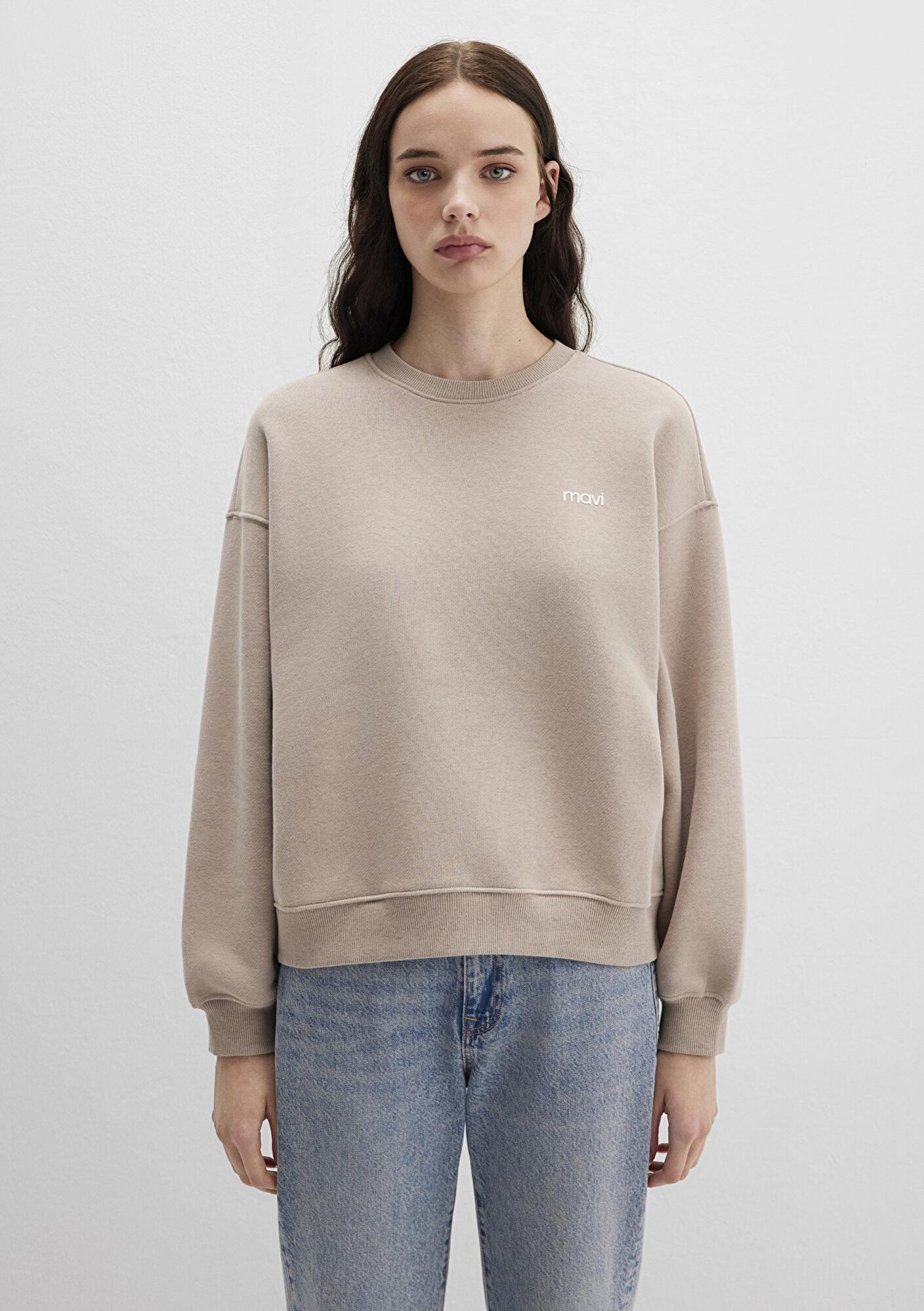 Mavi Mavi Logo Baskılı Bej Sweatshirt 1S10490-70344