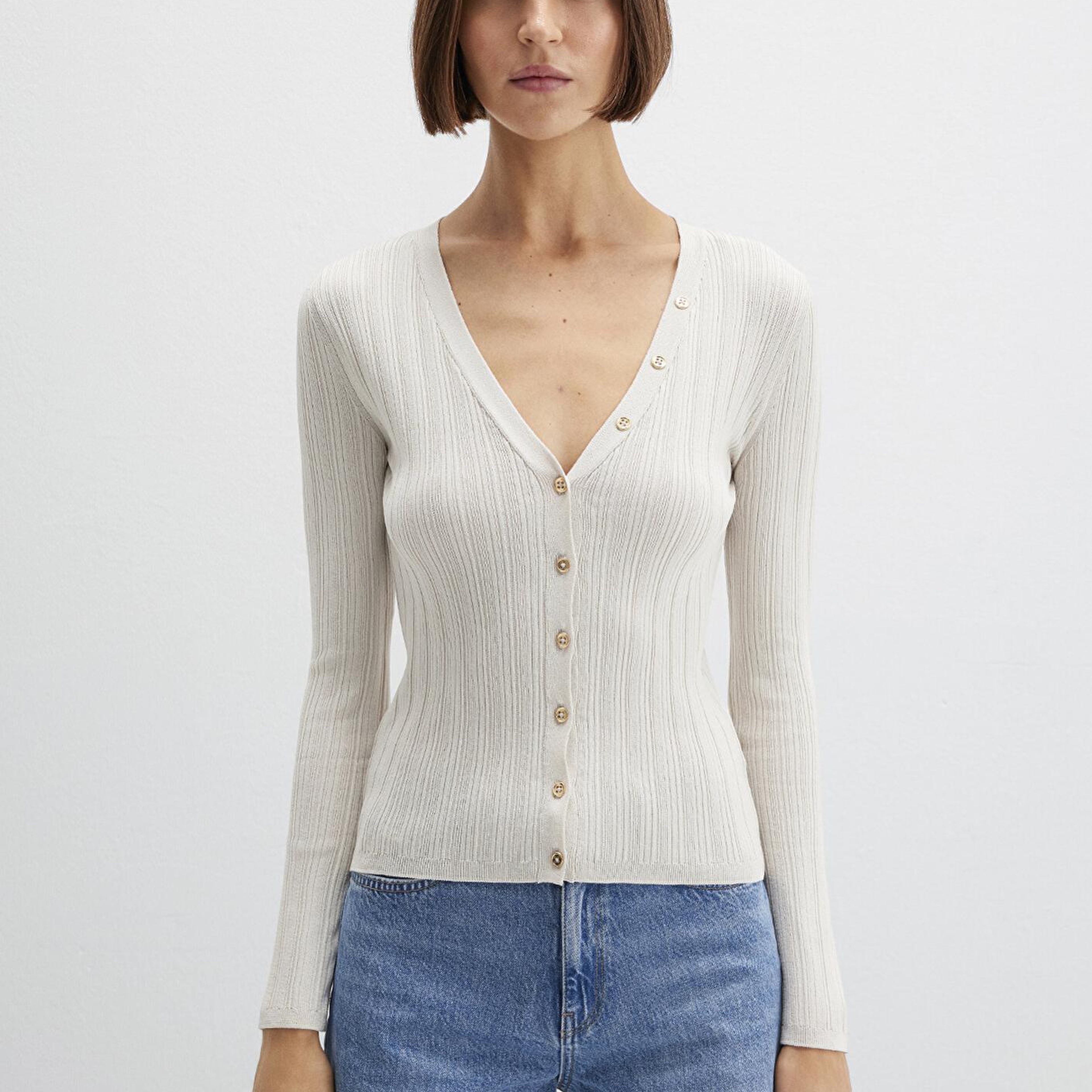 Mavi Ekru Hırka Fitted / Vücuda Oturan Kesim 1710864-80194