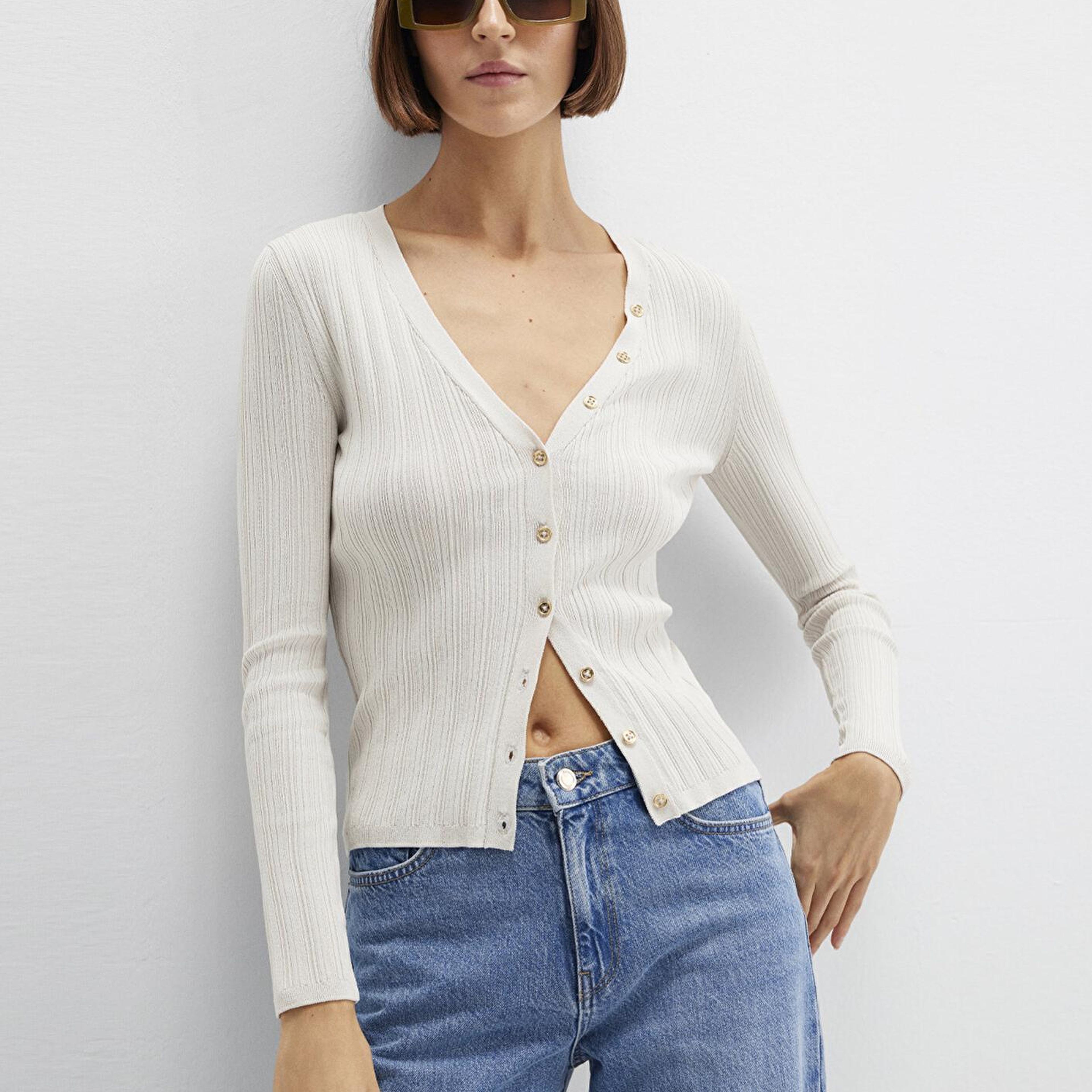 Mavi Ekru Hırka Fitted / Vücuda Oturan Kesim 1710864-80194