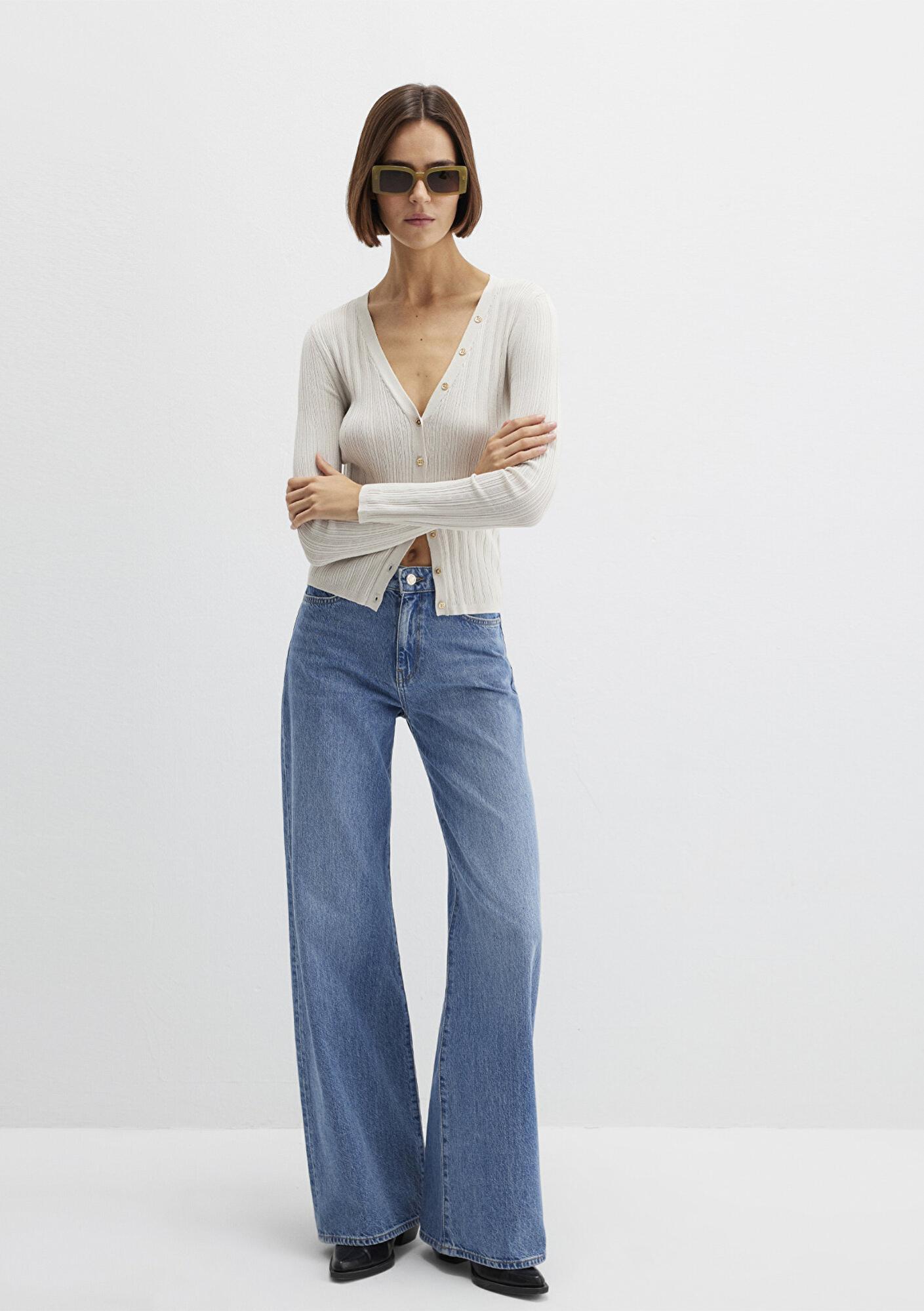 Mavi Ekru Hırka Fitted / Vücuda Oturan Kesim 1710864-80194