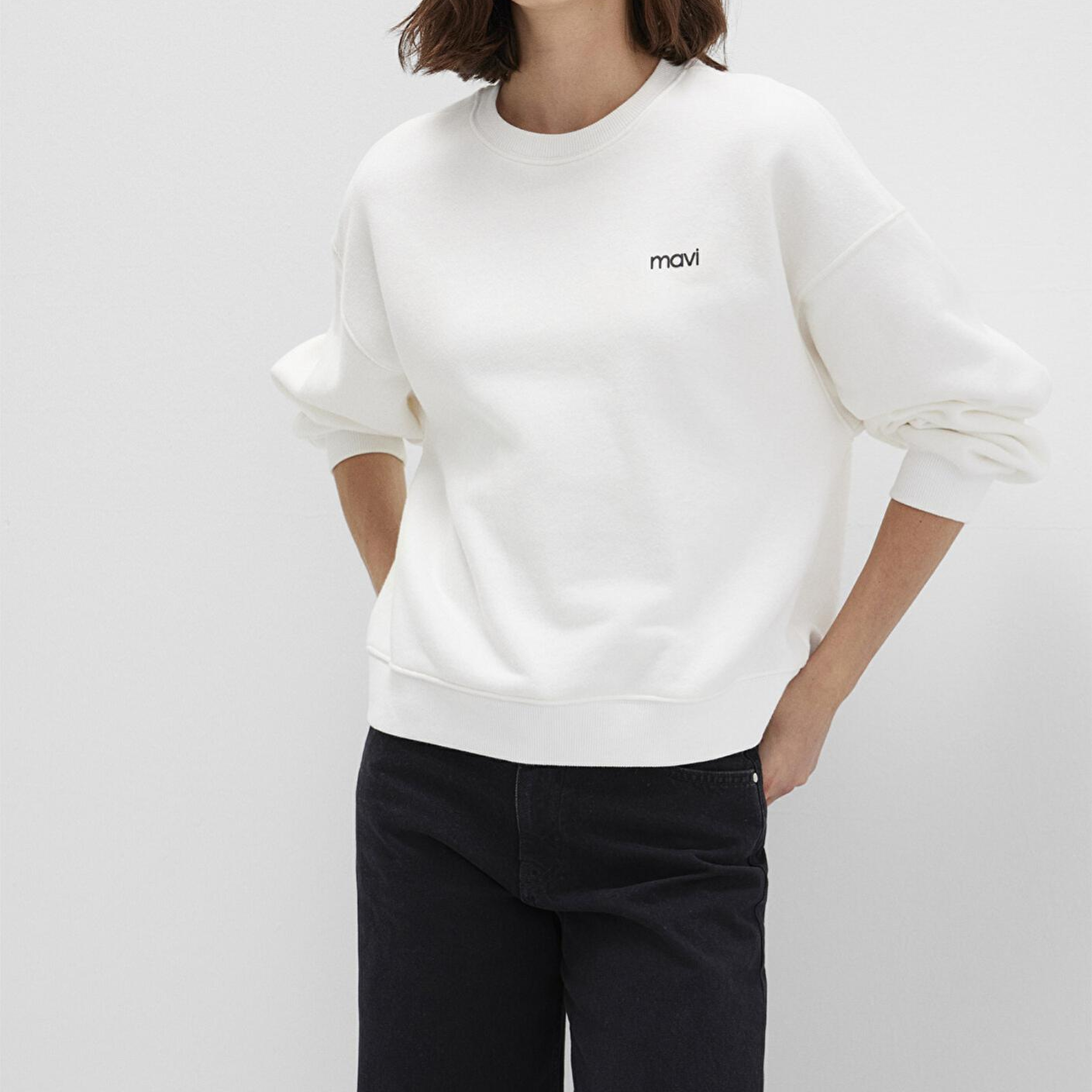Mavi Mavi Logo Baskılı Ekru Sweatshirt 1S10490-70057