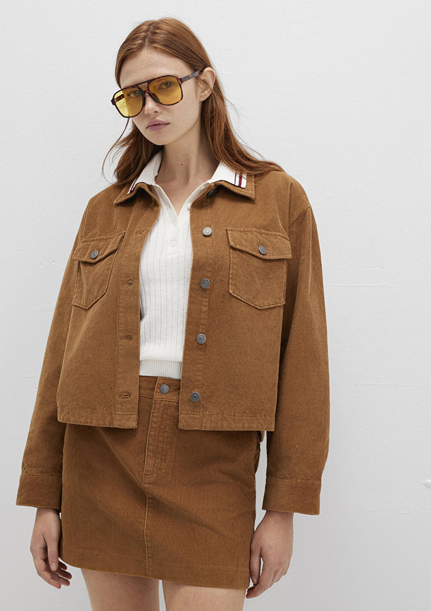 Mavi Kahverengi Kadife Gömlek Loose Fit / Bol Rahat Kesim 1211405-91393