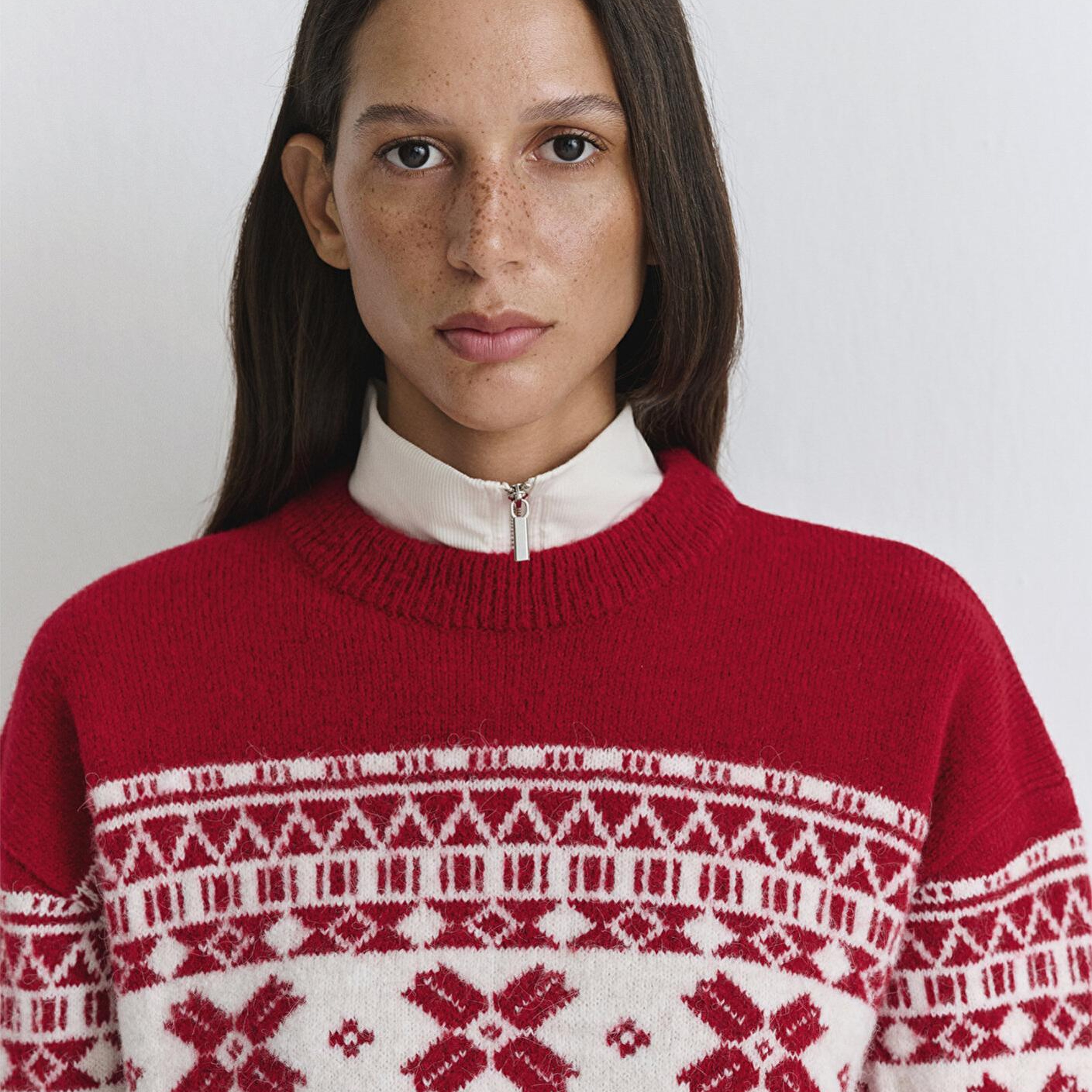 Mavi Yılbaşı Temalı Kırmızı Kazak Loose Fit / Bol Rahat Kesim 1710869-70057