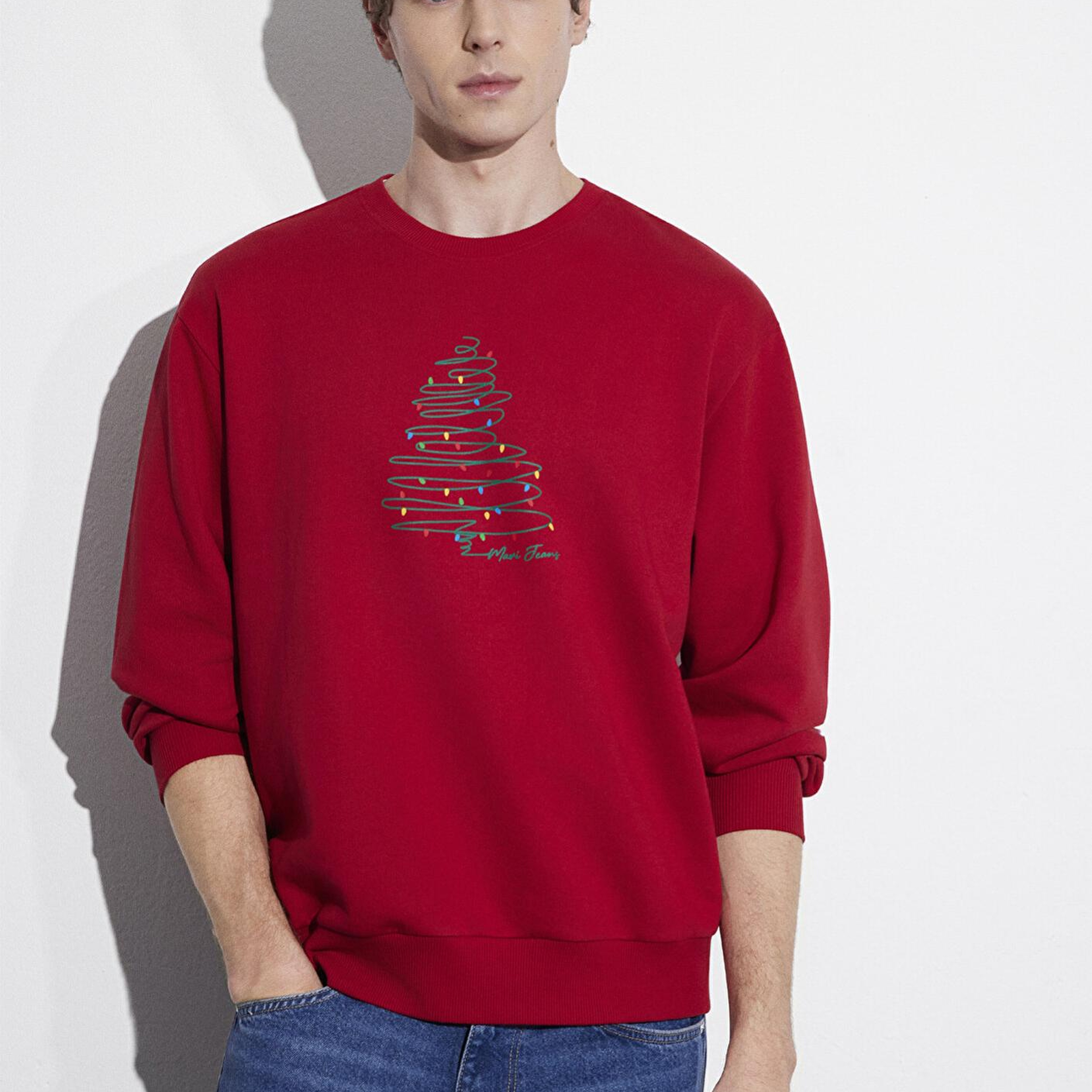 Mavi Yılbaşı Temalı Kırmızı Sweatshirt 0S10552-70390