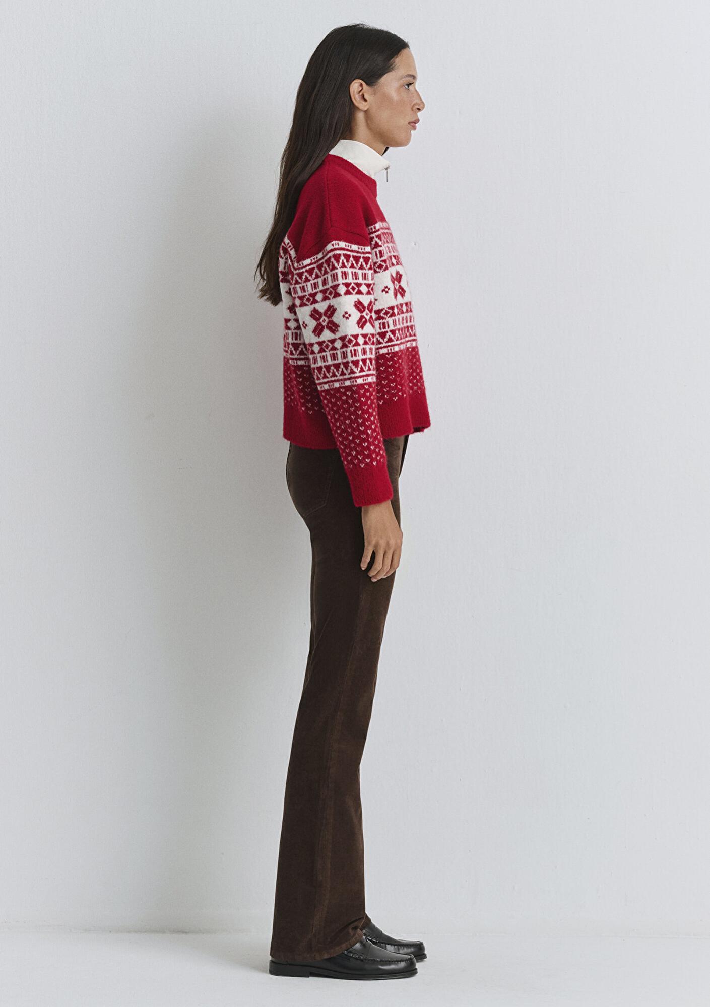 Mavi Yılbaşı Temalı Kırmızı Kazak Loose Fit / Bol Rahat Kesim 1710869-70057