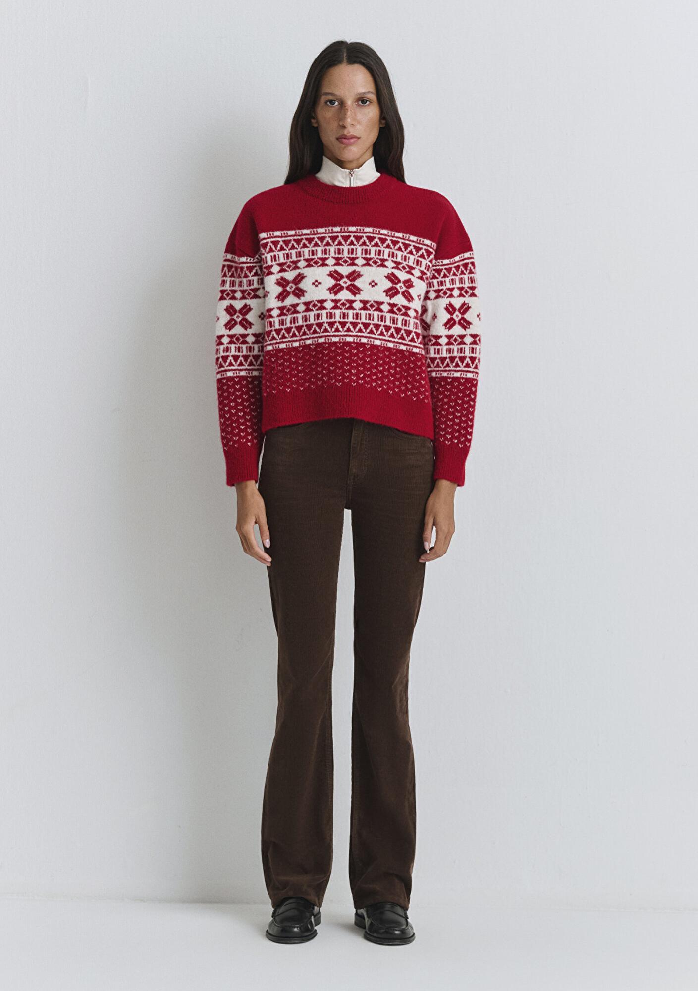 Mavi Yılbaşı Temalı Kırmızı Kazak Loose Fit / Bol Rahat Kesim 1710869-70057