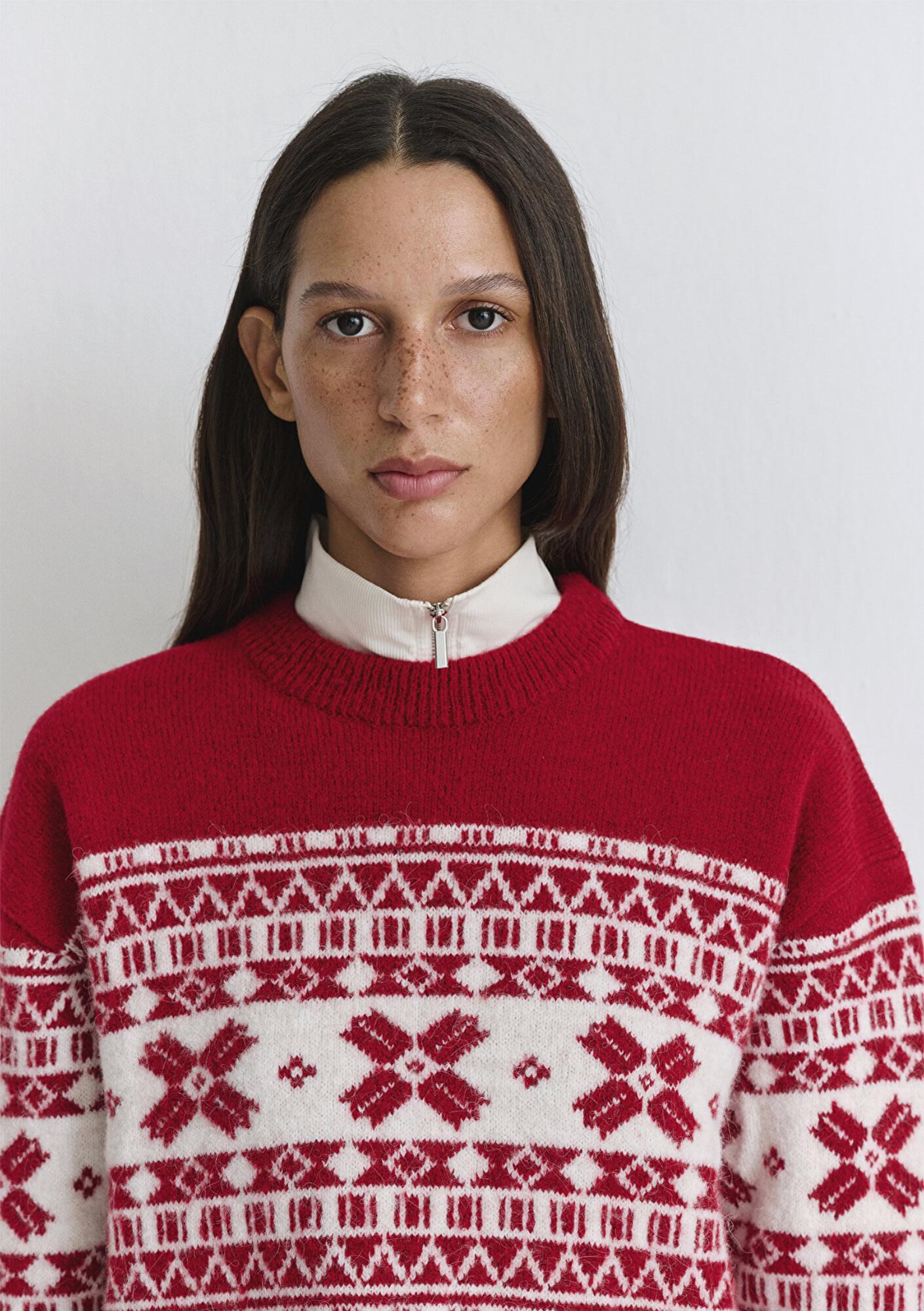 Mavi Yılbaşı Temalı Kırmızı Kazak Loose Fit / Bol Rahat Kesim 1710869-70057