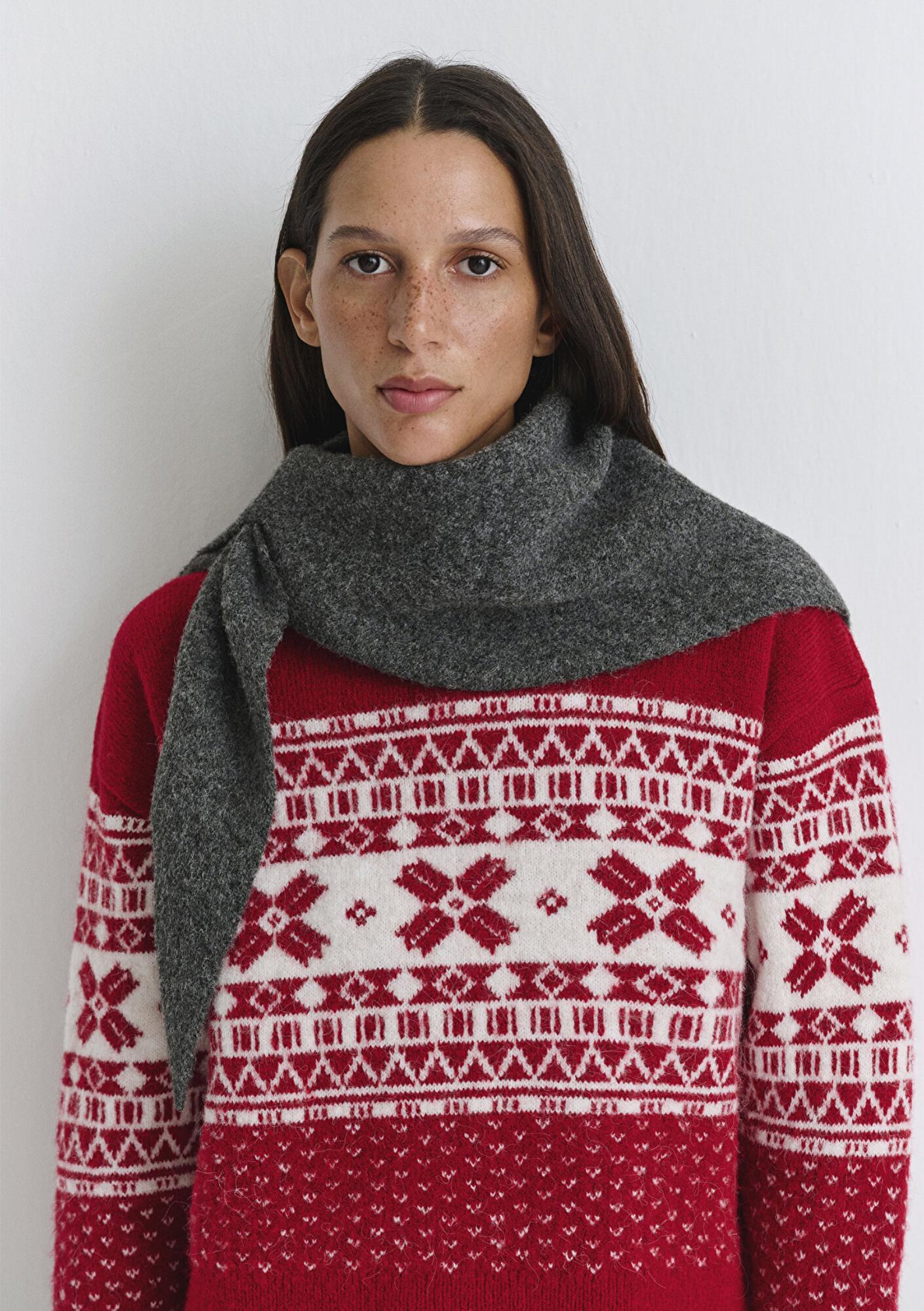 Mavi Yılbaşı Temalı Kırmızı Kazak Loose Fit / Bol Rahat Kesim 1710869-70057