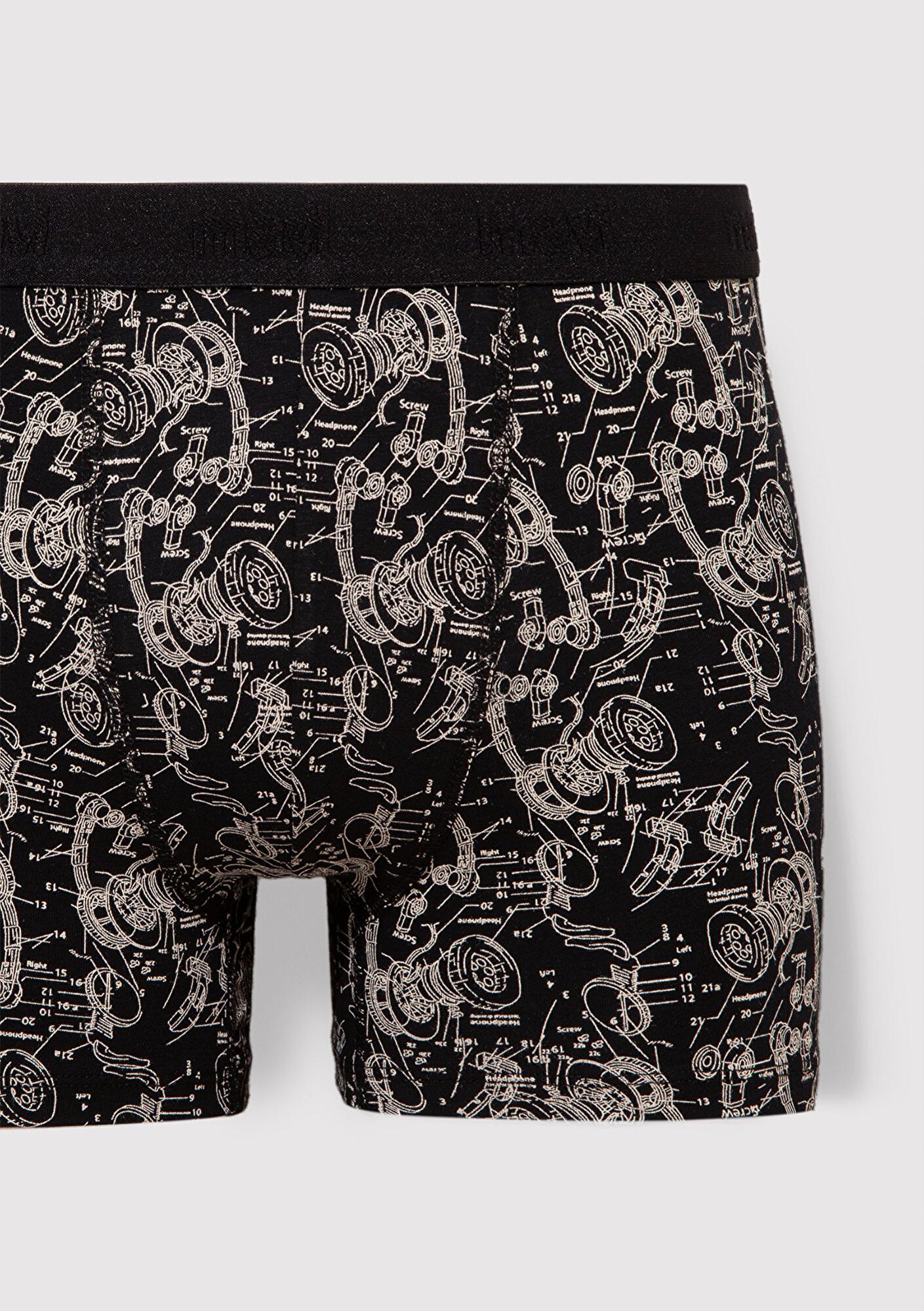 Mavi 3lü Grafik Baskılı Siyah Boxer 0912233-900