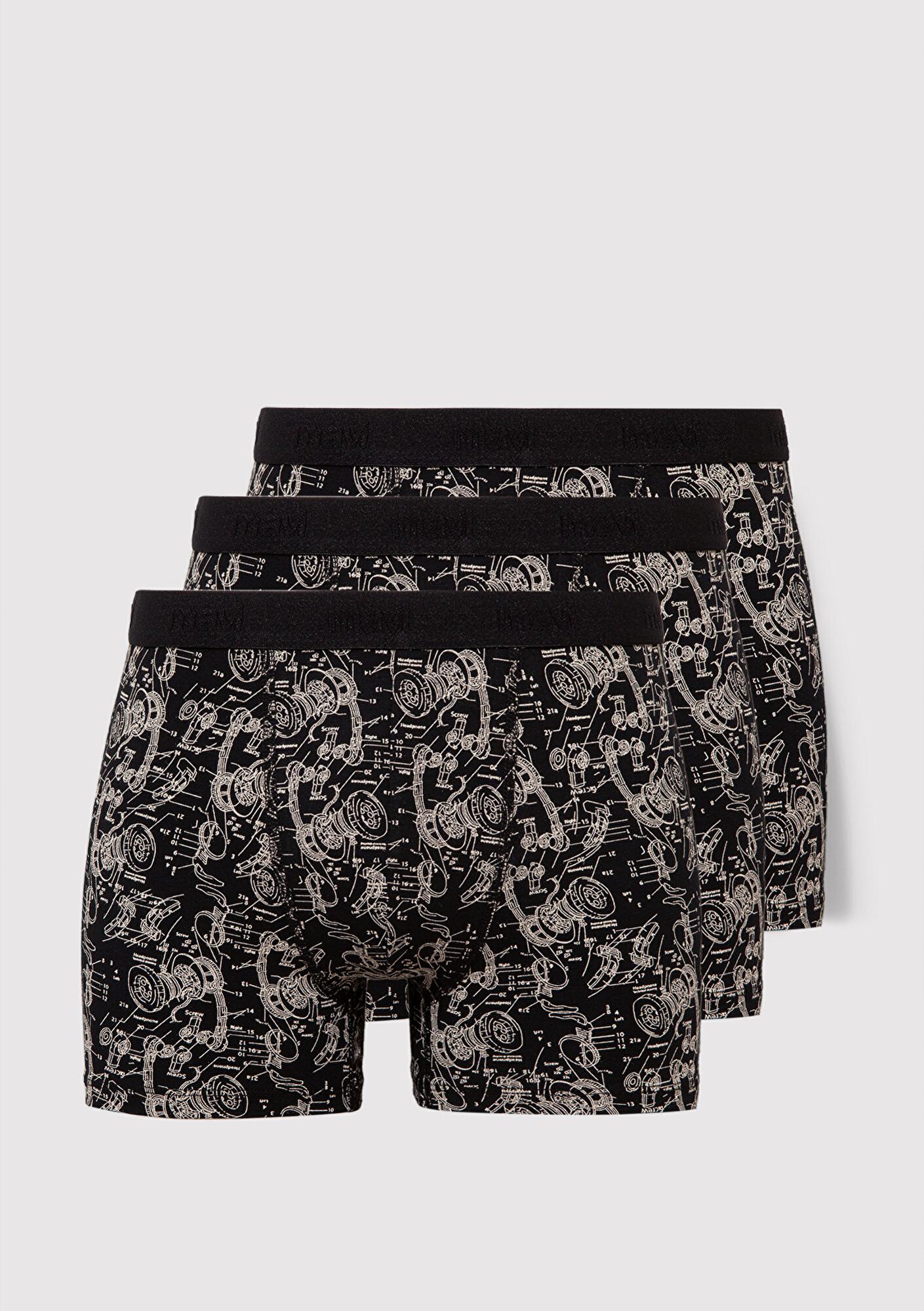 Mavi 3lü Grafik Baskılı Siyah Boxer 0912233-900