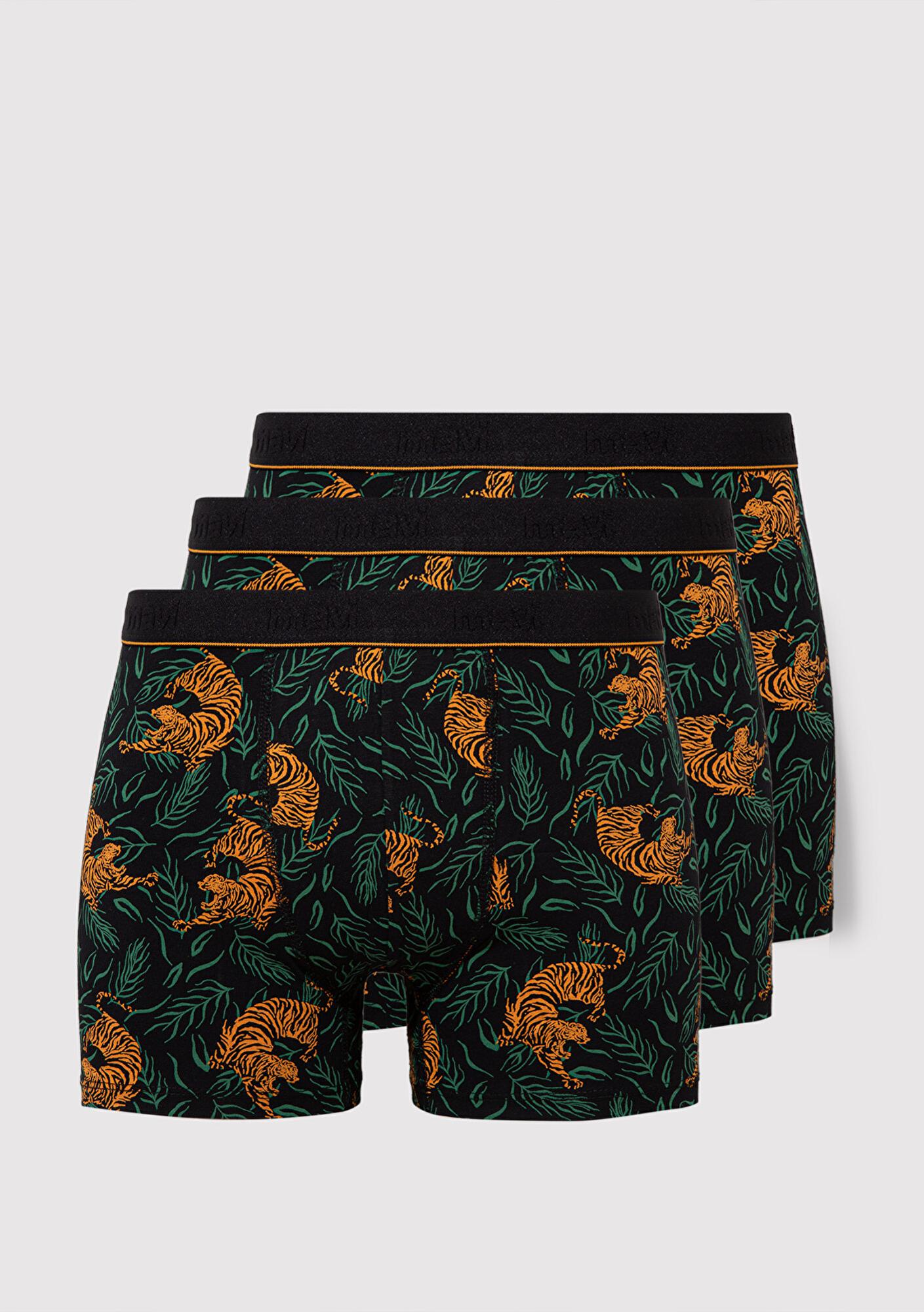 Mavi 3lü Kaplan Baskılı Siyah Boxer 0912203-900