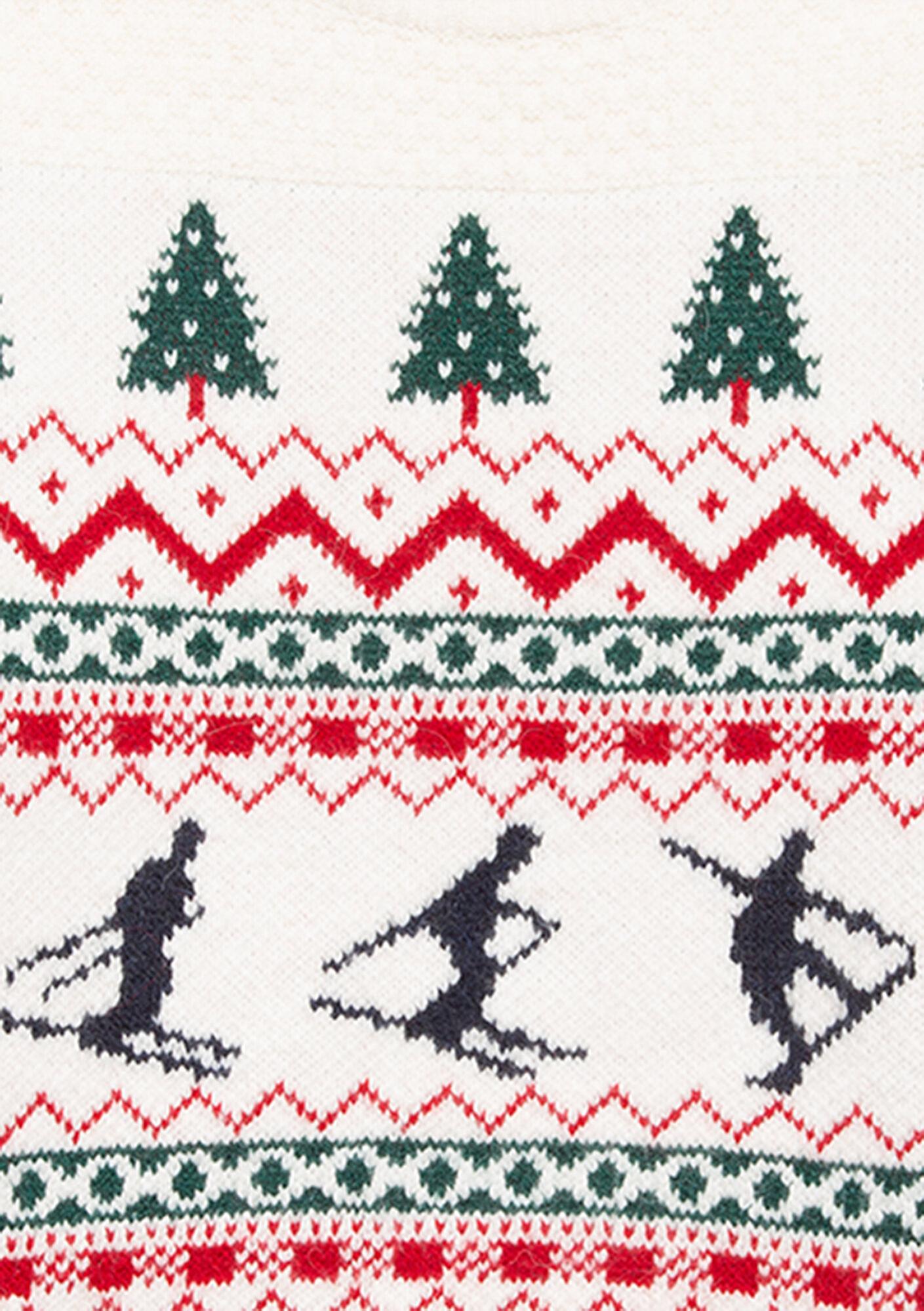 Mavi Yılbaşı Temalı Ekru Kazak Loose Fit / Bol Rahat Kesim 1710860-70057