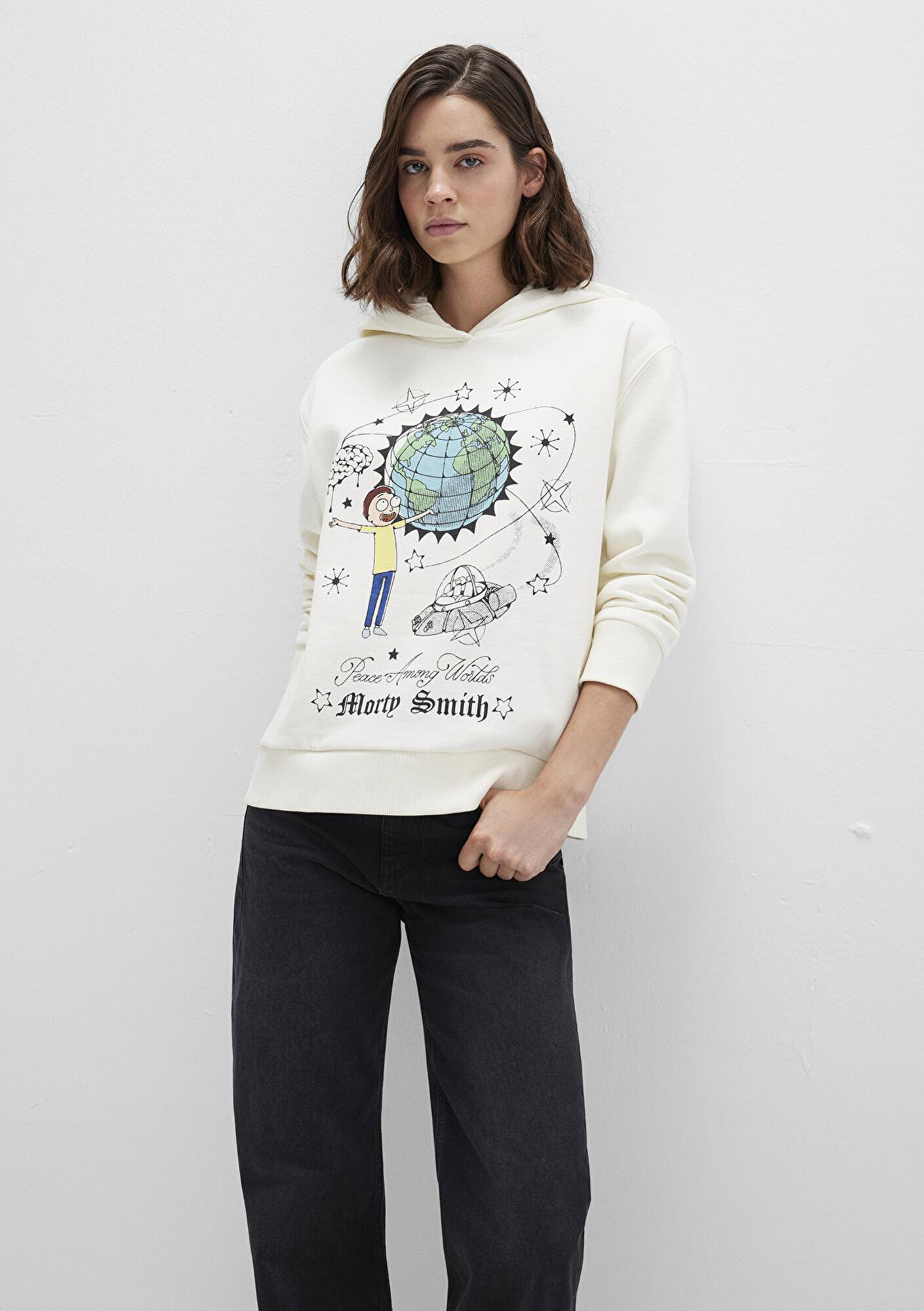 Mavi Rick And Morty Baskılı Ekru Sweatshirt 1S10468-80194