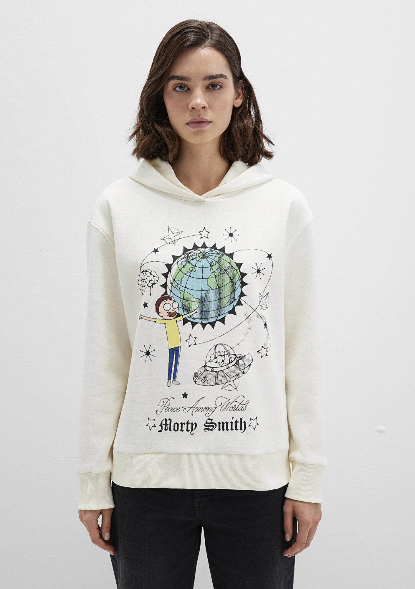 Mavi Rick And Morty Baskılı Ekru Sweatshirt 1S10468-80194
