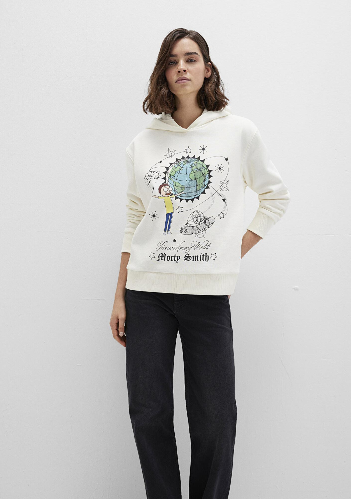 Mavi Rick And Morty Baskılı Ekru Sweatshirt 1S10468-80194