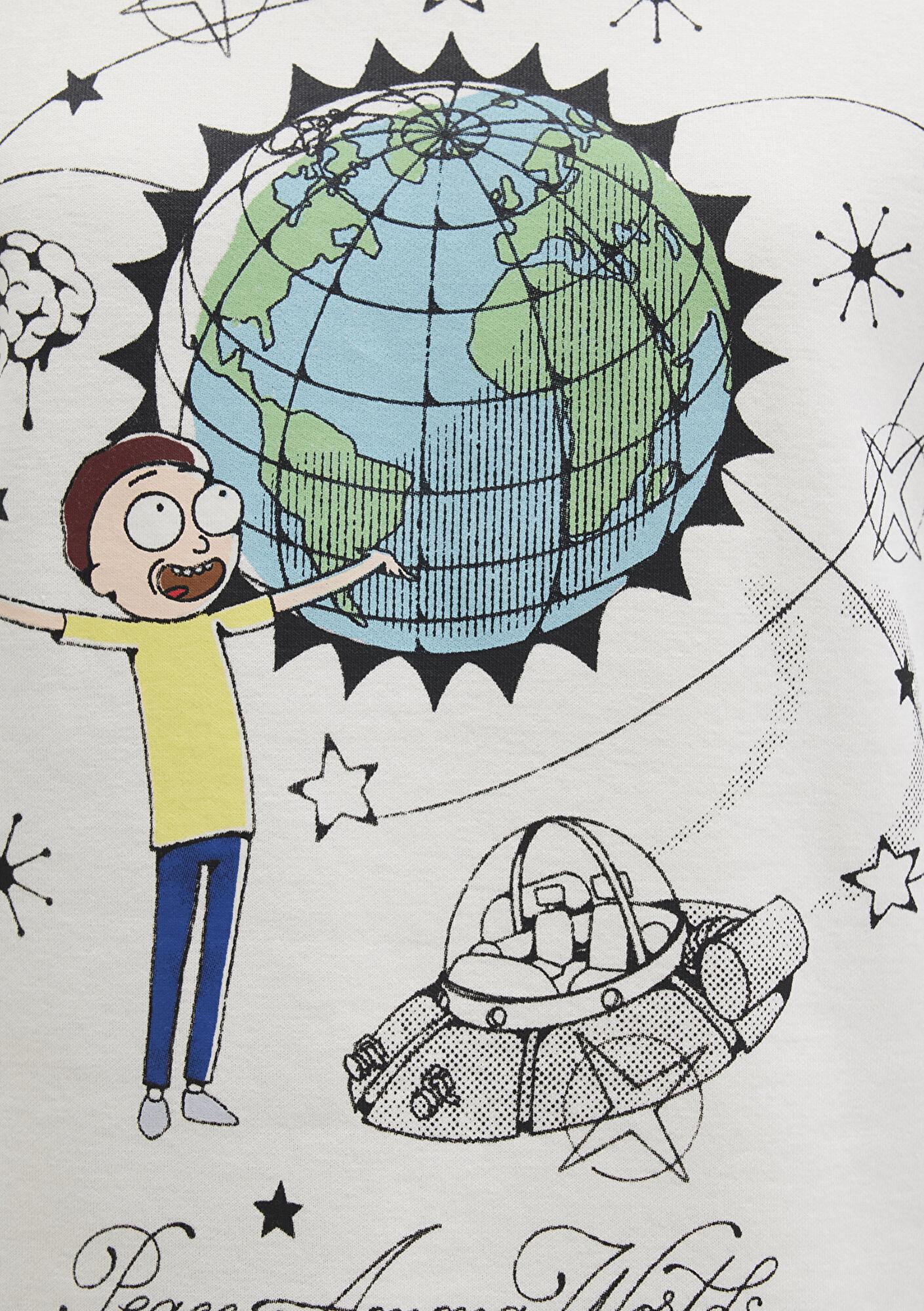 Mavi Rick And Morty Baskılı Ekru Sweatshirt 1S10468-80194
