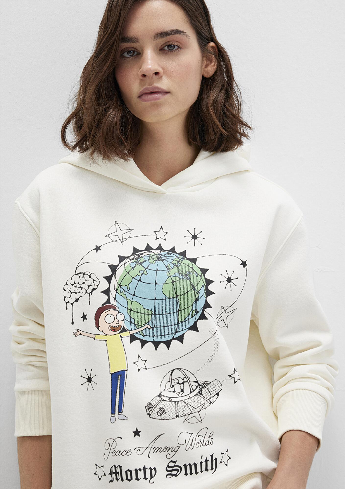 Mavi Rick And Morty Baskılı Ekru Sweatshirt 1S10468-80194