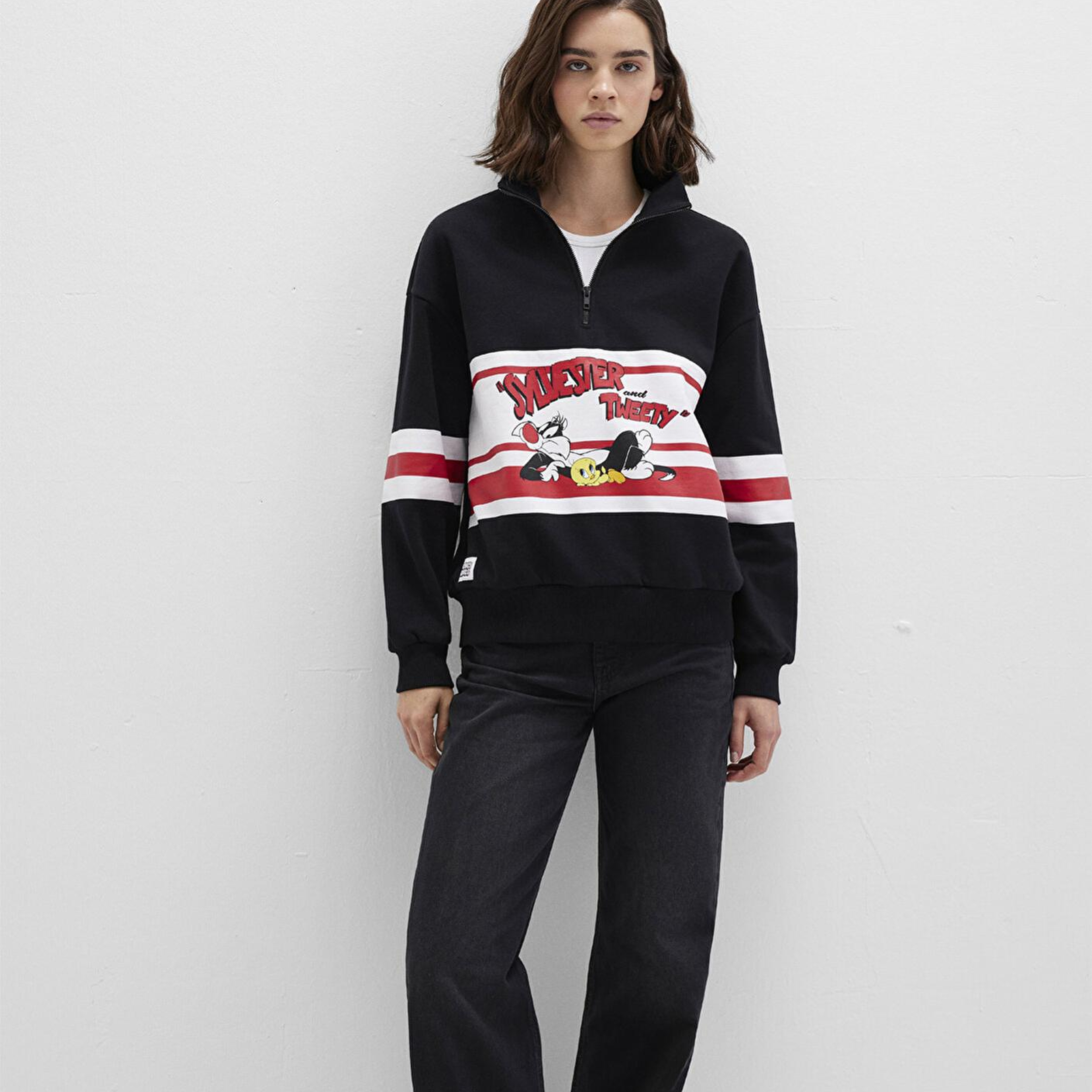 Mavi Tom ve Jerry Baskılı Siyah Sweatshirt 1S10472-900