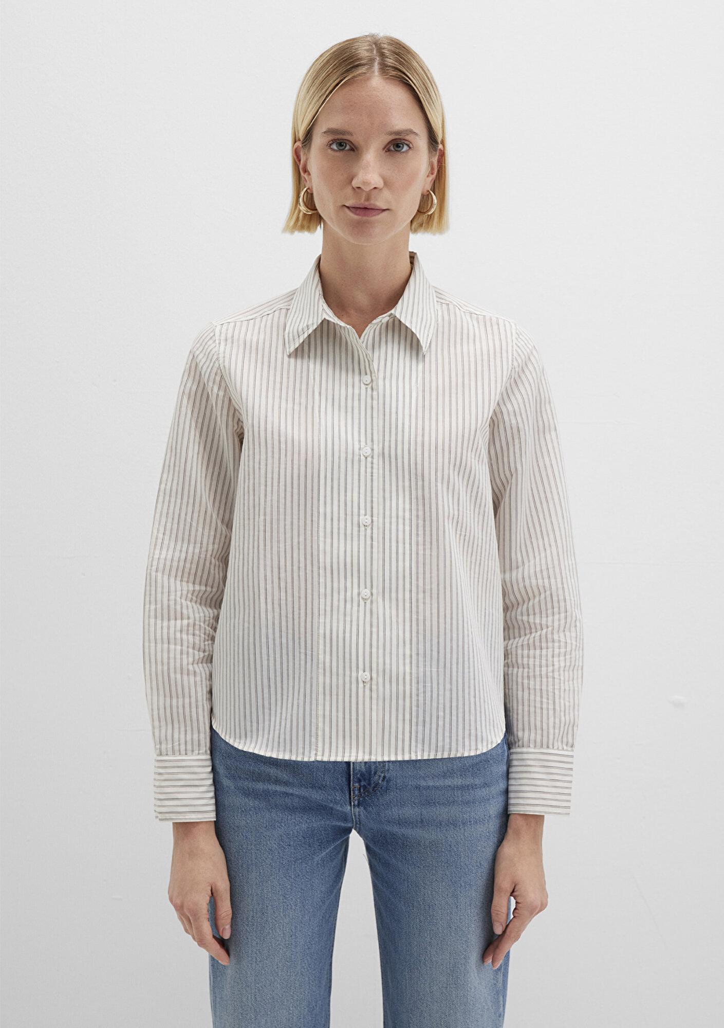 Mavi Çizgili Ekru Gömlek Regular Fit / Normal Kesim 1211353-91345