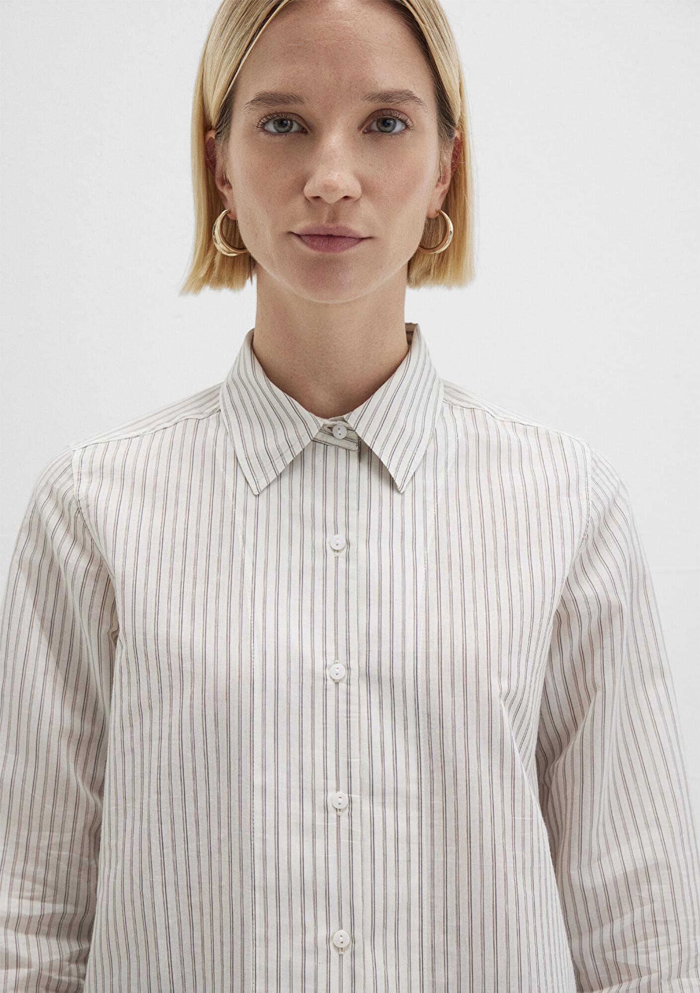 Mavi Çizgili Ekru Gömlek Regular Fit / Normal Kesim 1211353-91345