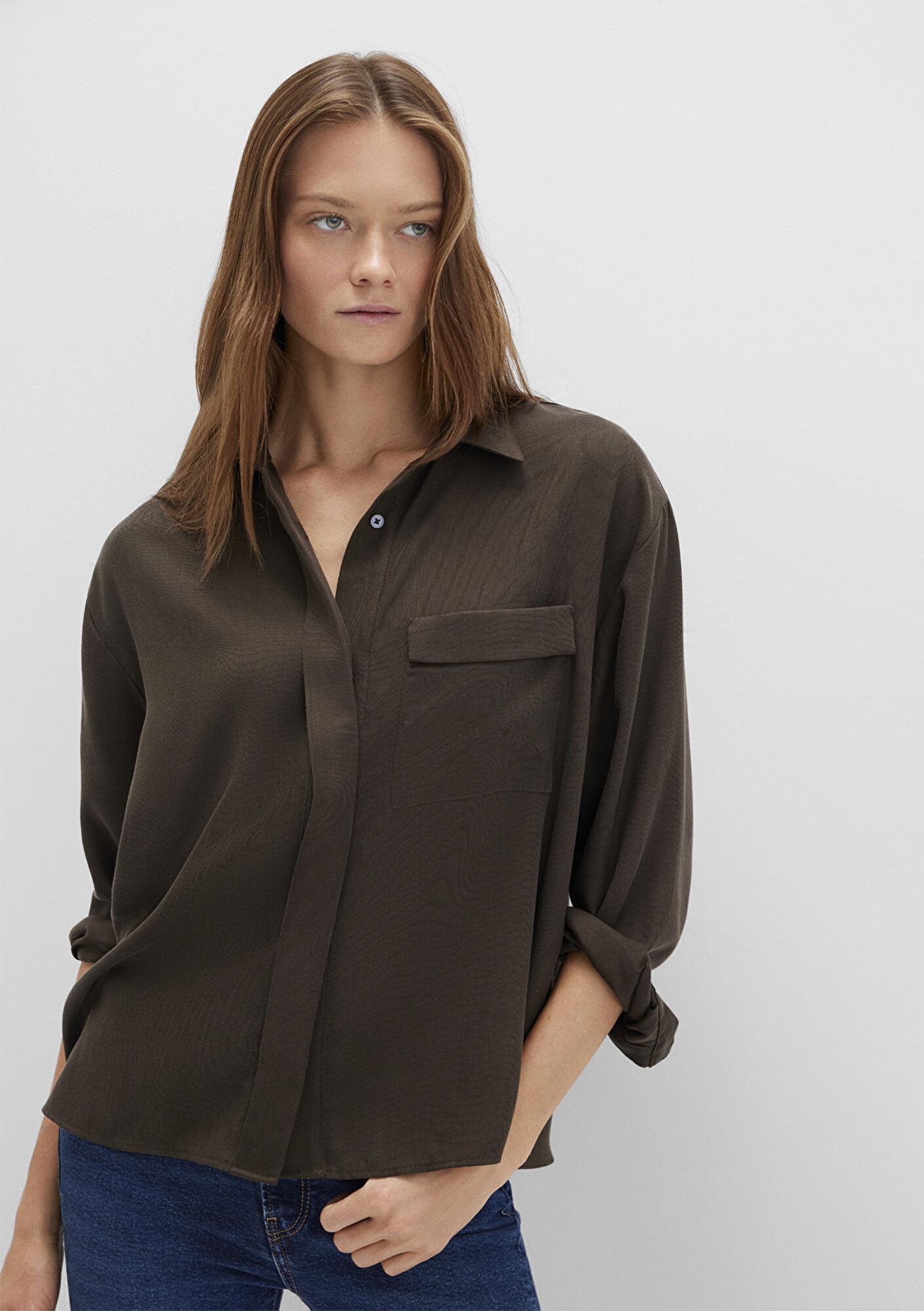 Mavi Kahverengi (TENCEL™) Liyosel Gömlek Oversize / Geniş Kesim 1211354-71540