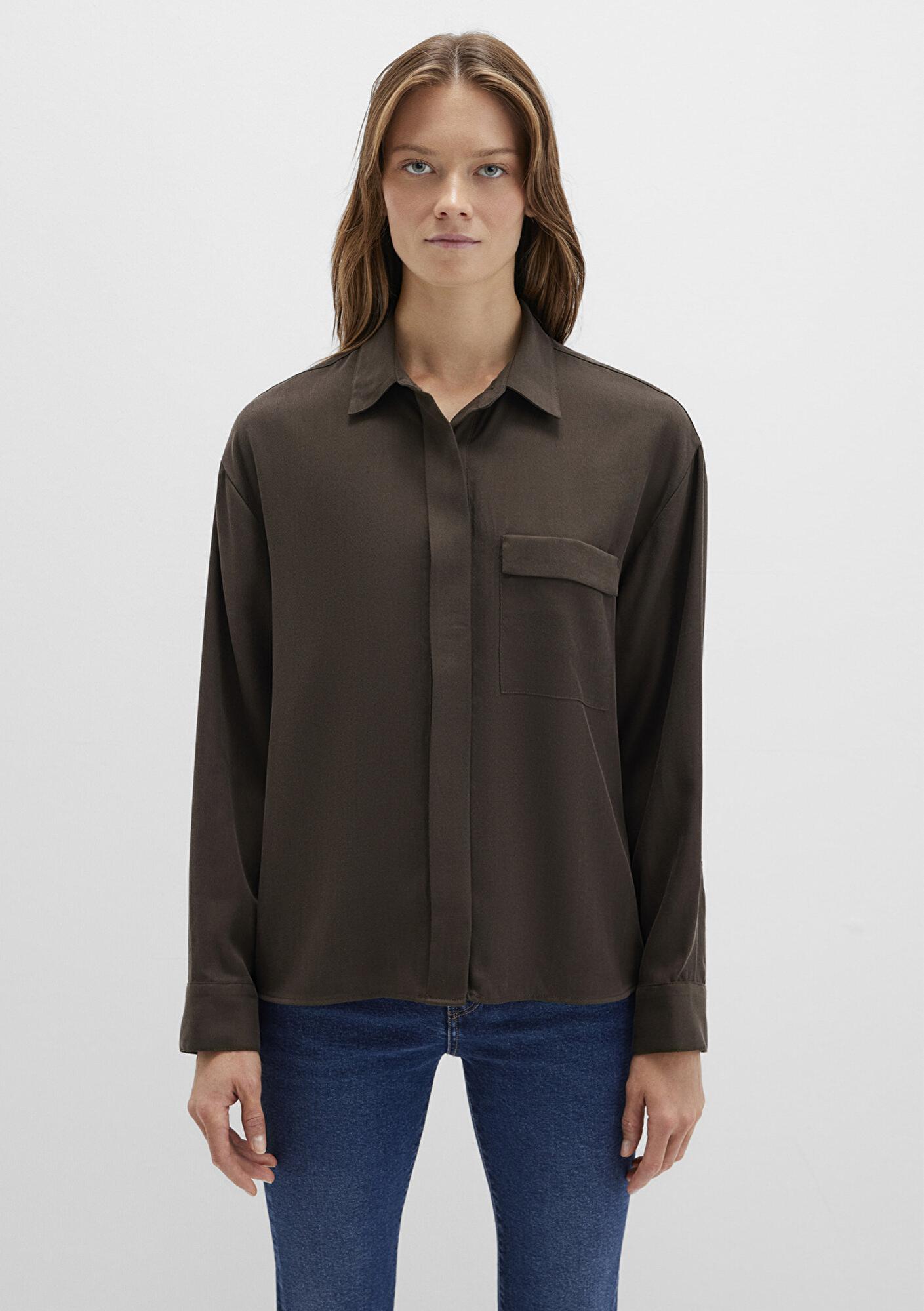 Mavi Kahverengi (TENCEL™) Liyosel Gömlek Oversize / Geniş Kesim 1211354-71540