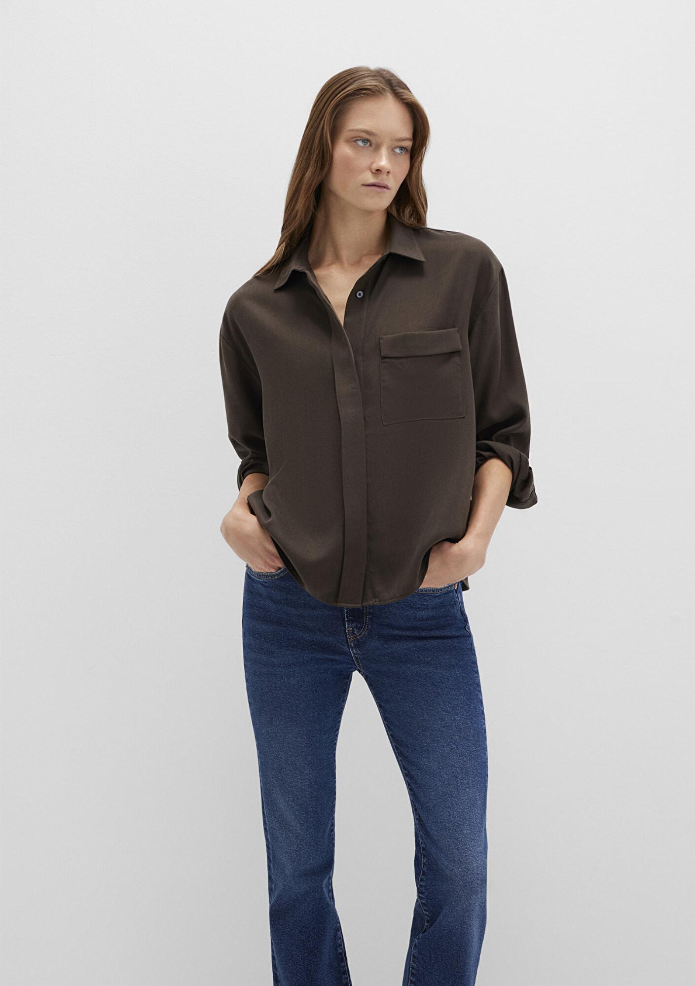 Mavi Kahverengi (TENCEL™) Liyosel Gömlek Oversize / Geniş Kesim 1211354-71540