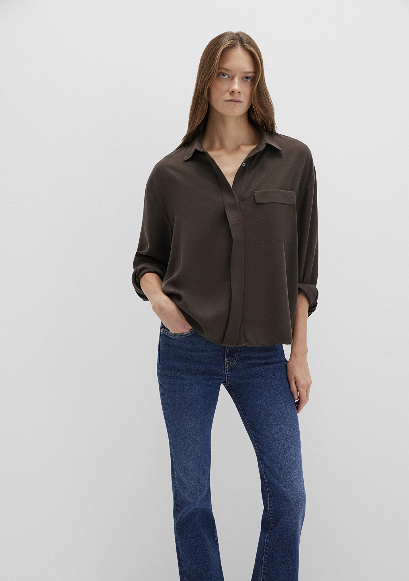 Mavi Kahverengi (TENCEL™) Liyosel Gömlek Oversize / Geniş Kesim 1211354-71540