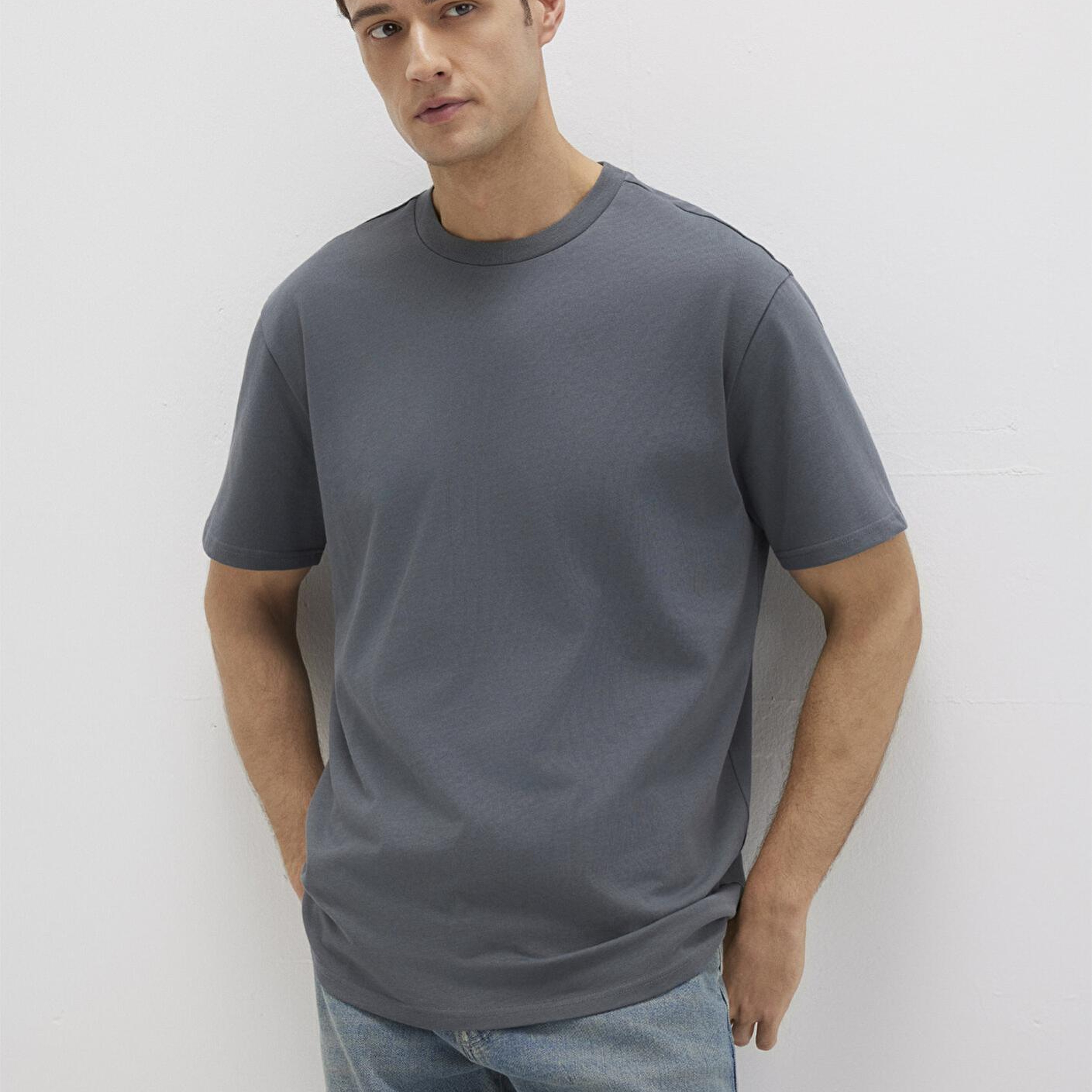 Mavi Bisiklet Yaka Antrasit Basic Tişört Loose Fit / Bol Rahat Kesim 0611596-80776