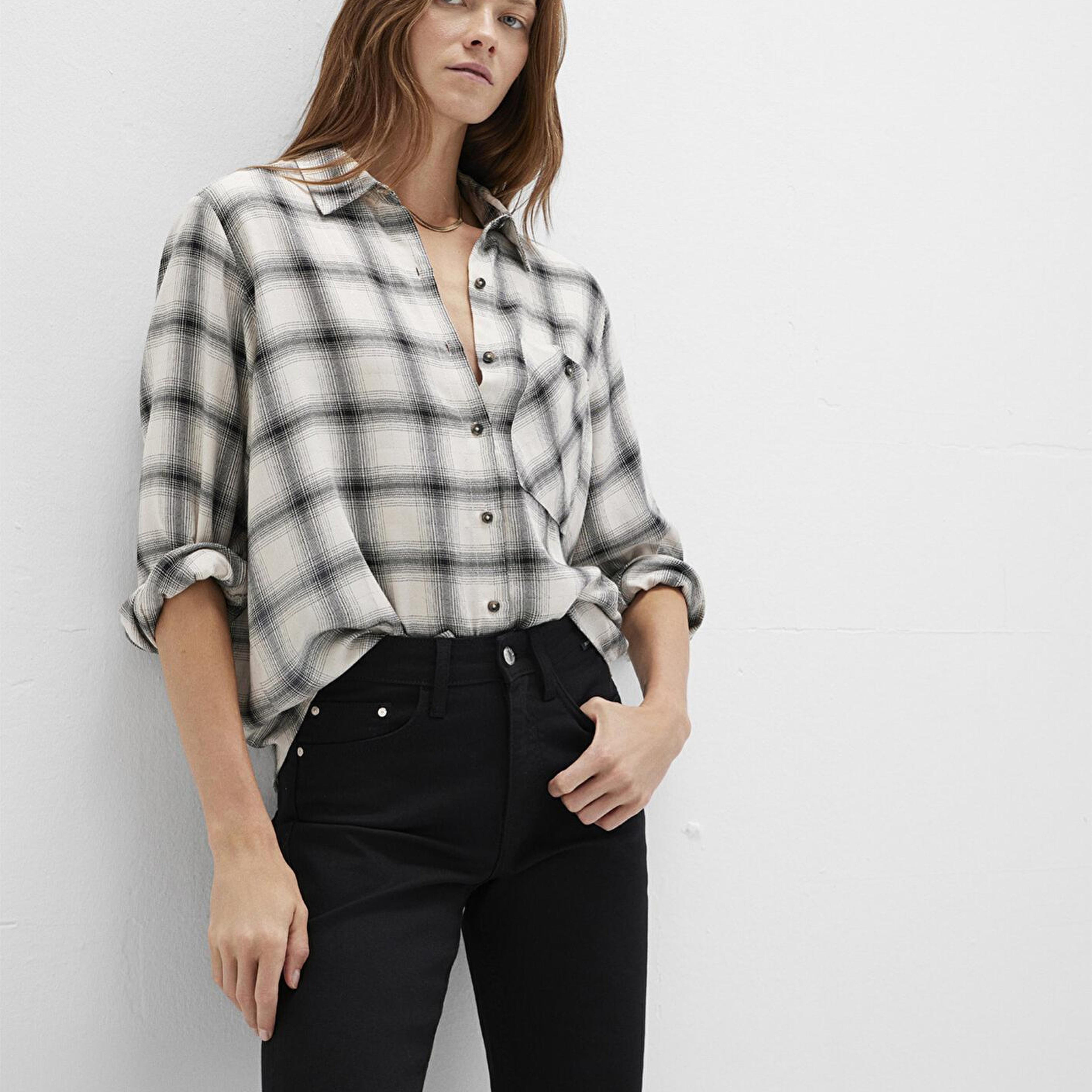 Mavi Kareli Bej Gömlek Loose Fit / Bol Rahat Kesim 1211282-80933