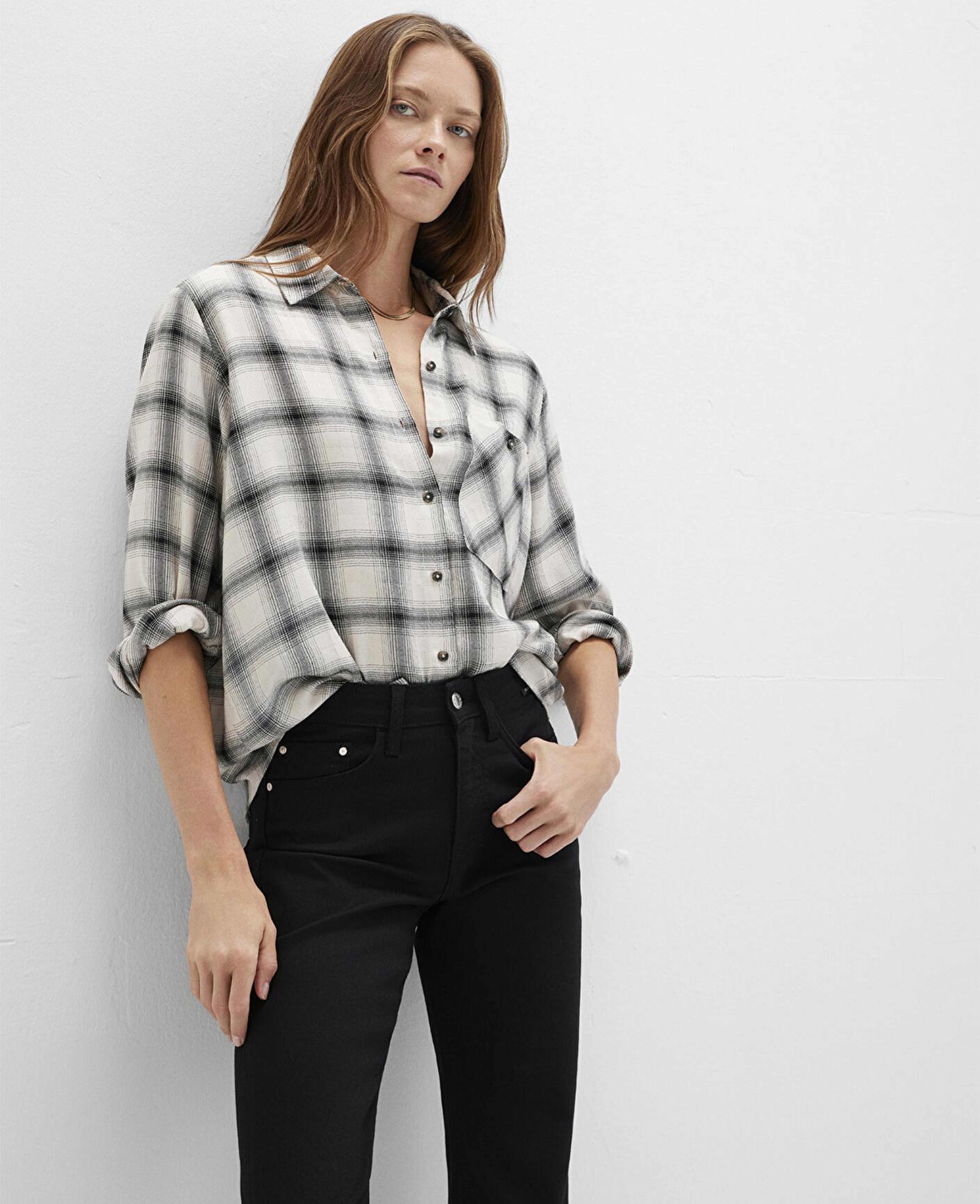 Mavi Kareli Bej Gömlek Loose Fit / Bol Rahat Kesim 1211282-80933