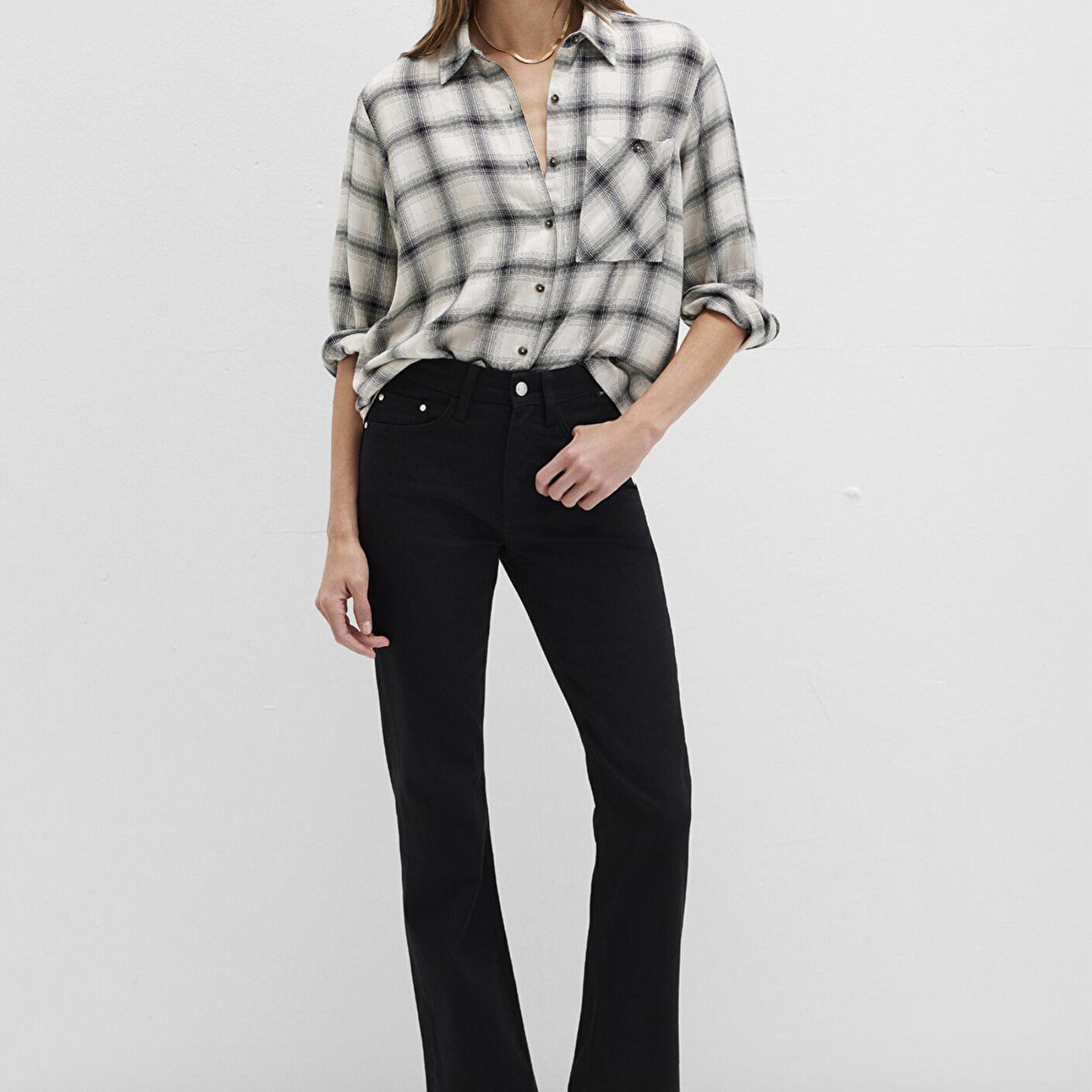 Mavi Kareli Bej Gömlek Loose Fit / Bol Rahat Kesim 1211282-80933