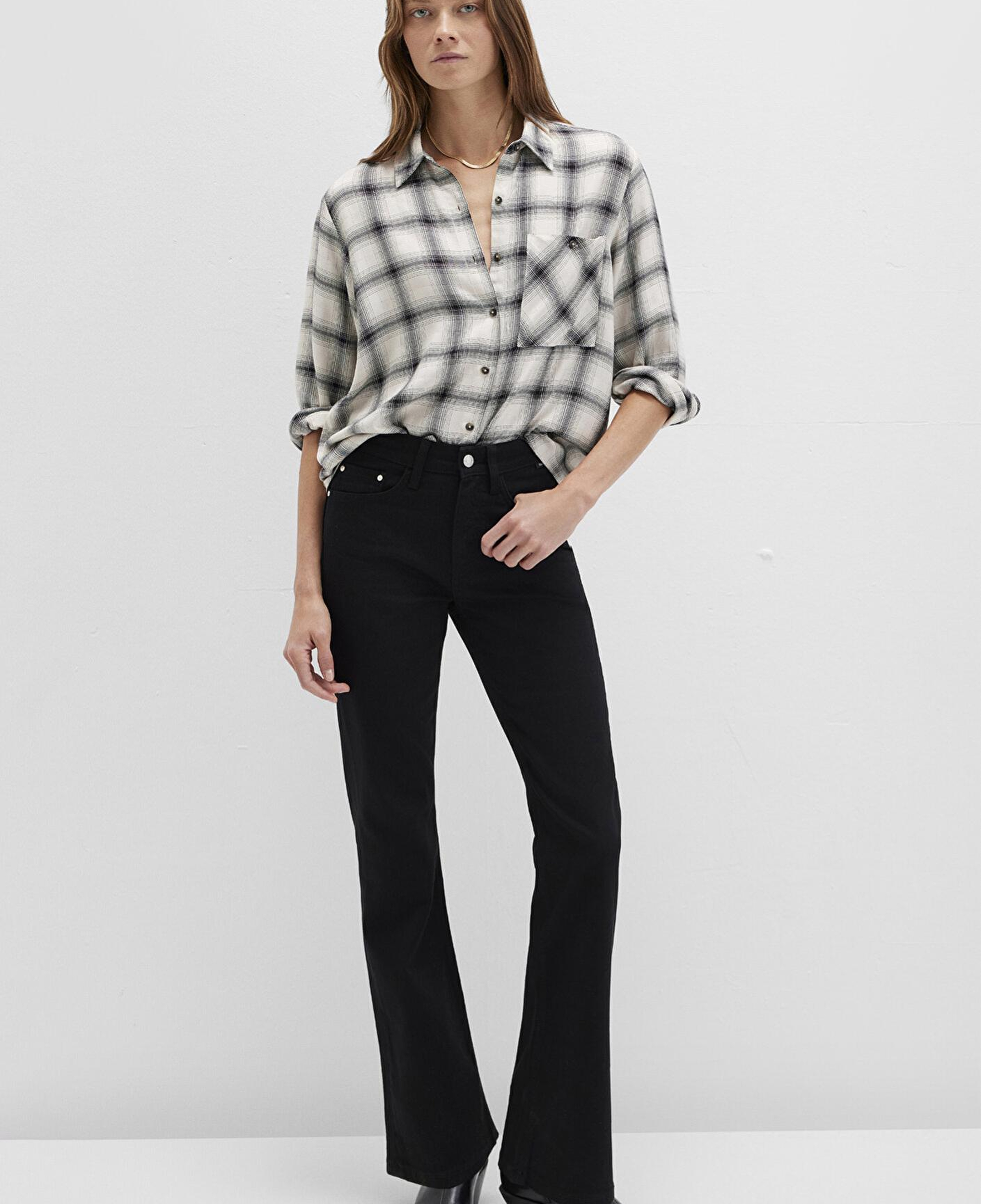 Mavi Kareli Bej Gömlek Loose Fit / Bol Rahat Kesim 1211282-80933