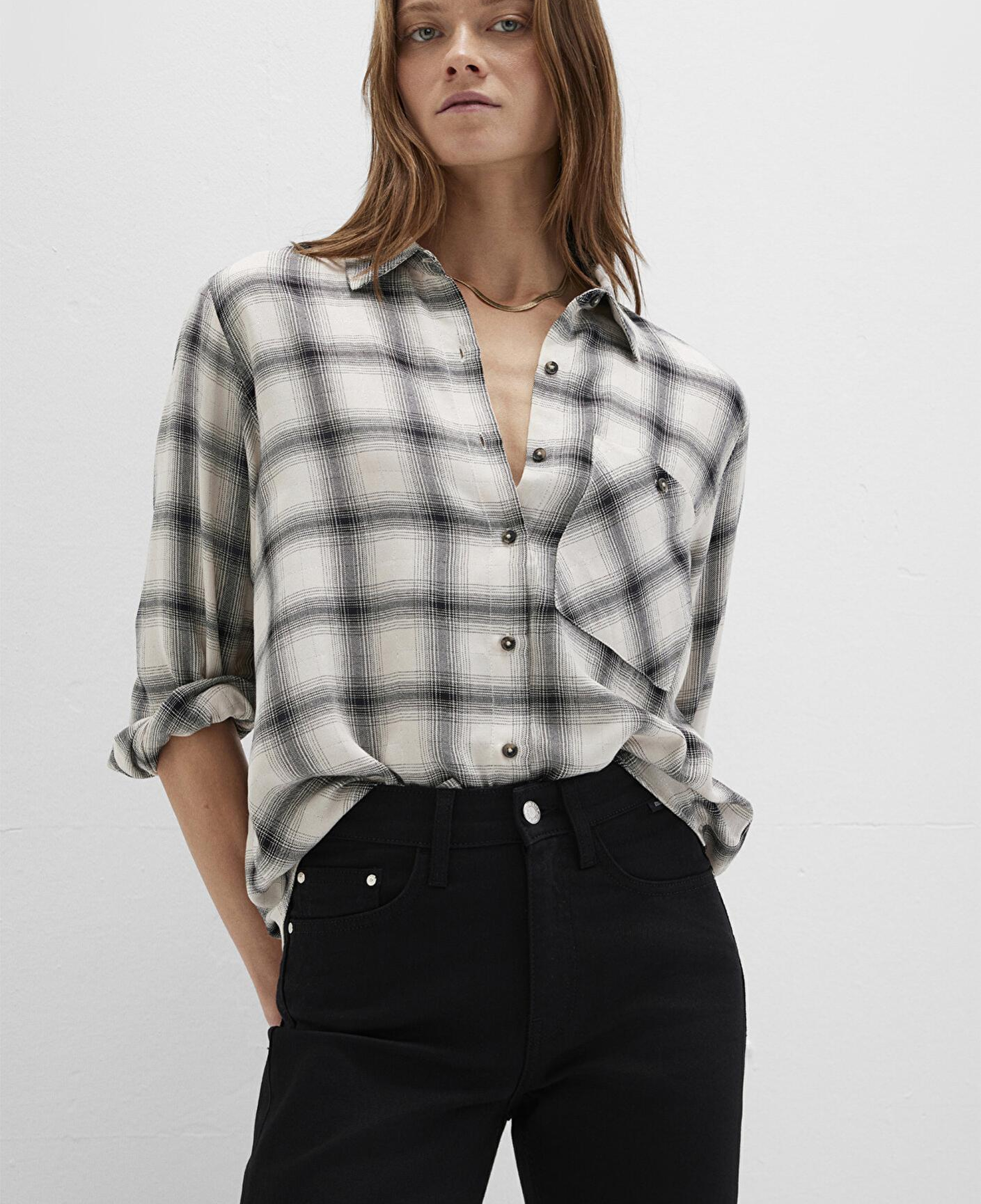 Mavi Kareli Bej Gömlek Loose Fit / Bol Rahat Kesim 1211282-80933