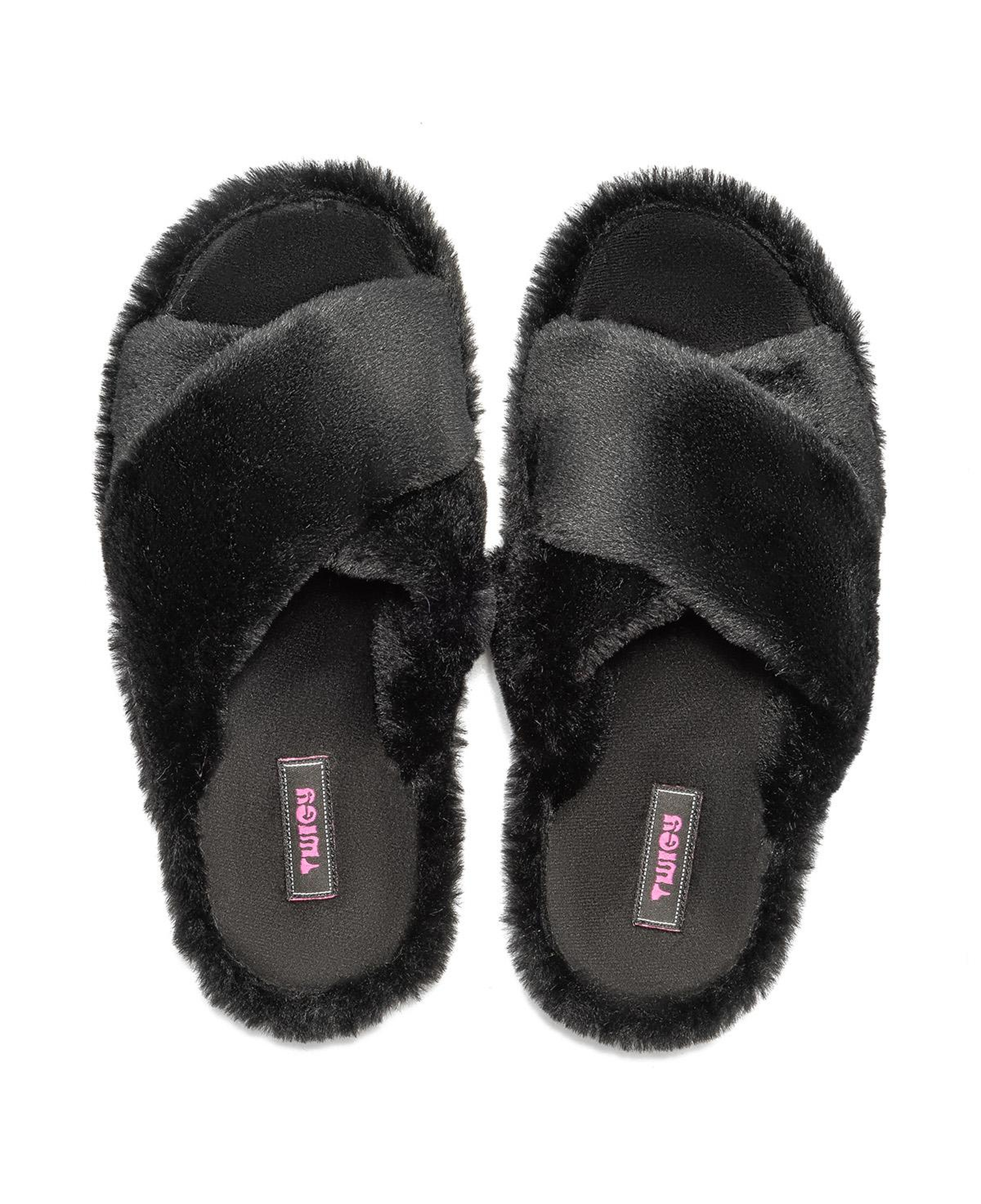 Çapraz Peluş Kadın Ev Terliği Siyah 36/41