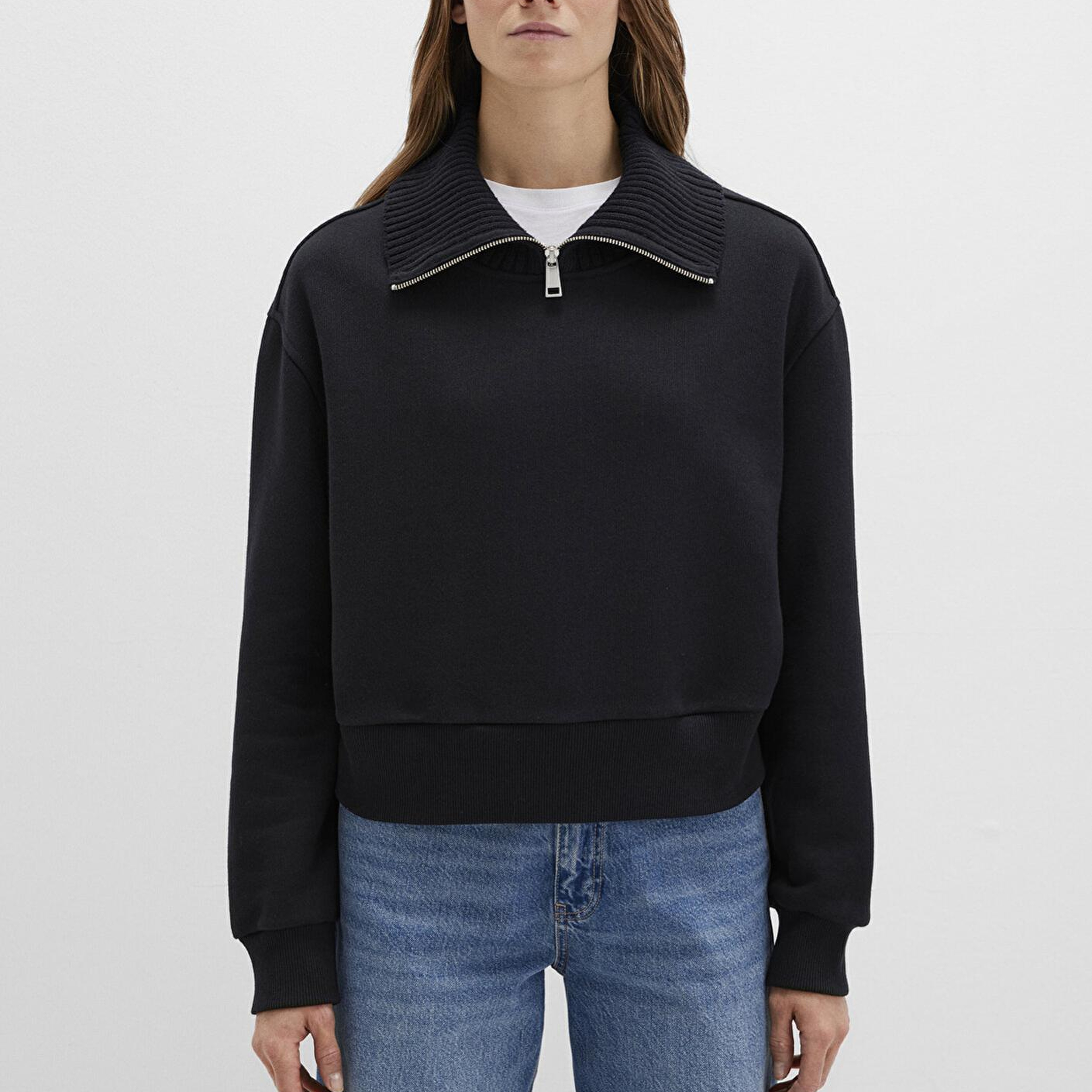 Mavi Yarı Fermuarlı Dik Yaka Siyah Sweatshirt 1S10434-900