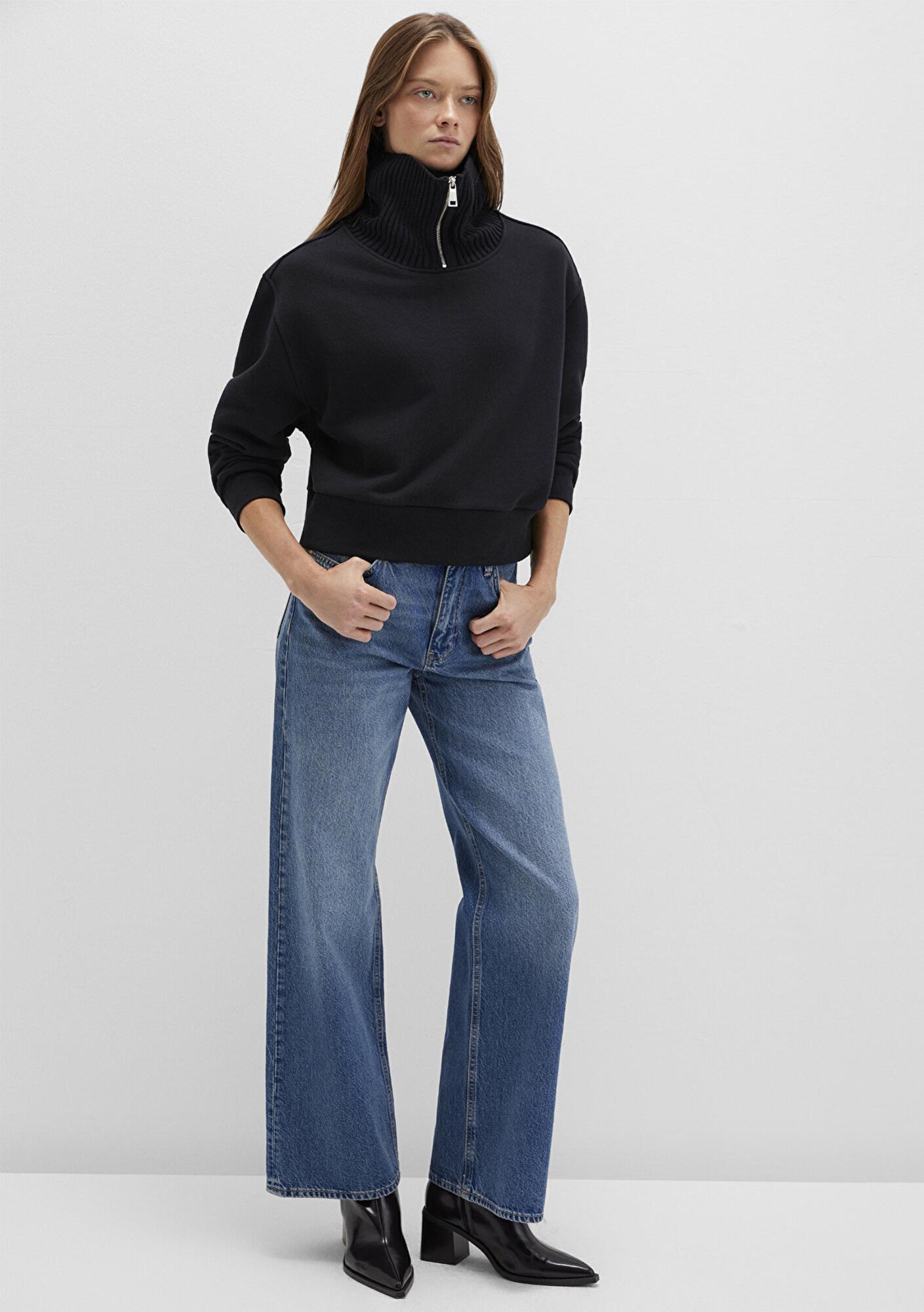 Mavi Yarı Fermuarlı Dik Yaka Siyah Sweatshirt 1S10434-900