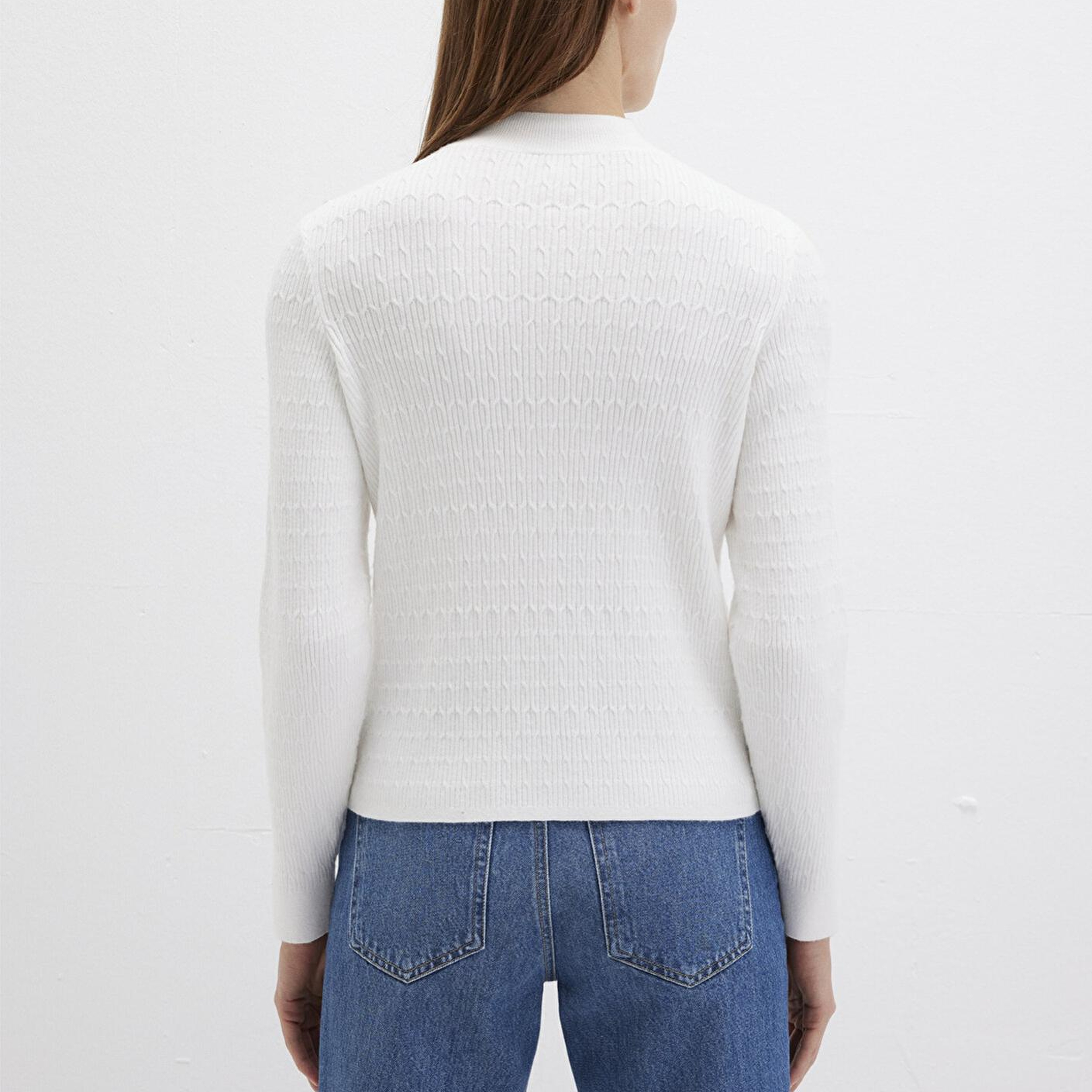 Mavi Omuz Detaylı Ekru Kazak Slim Fit / Dar Kesim 1710798-70057