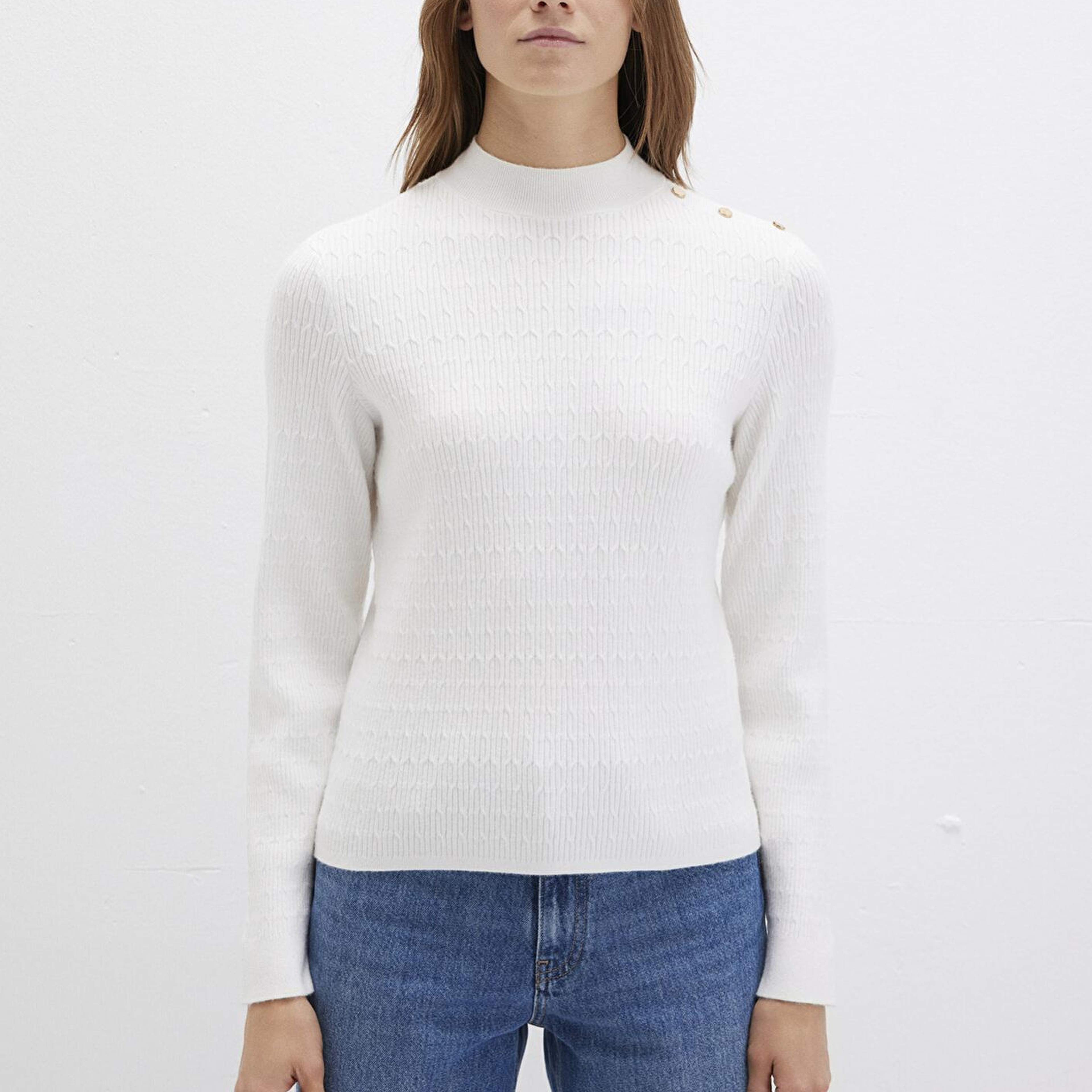 Mavi Omuz Detaylı Ekru Kazak Slim Fit / Dar Kesim 1710798-70057