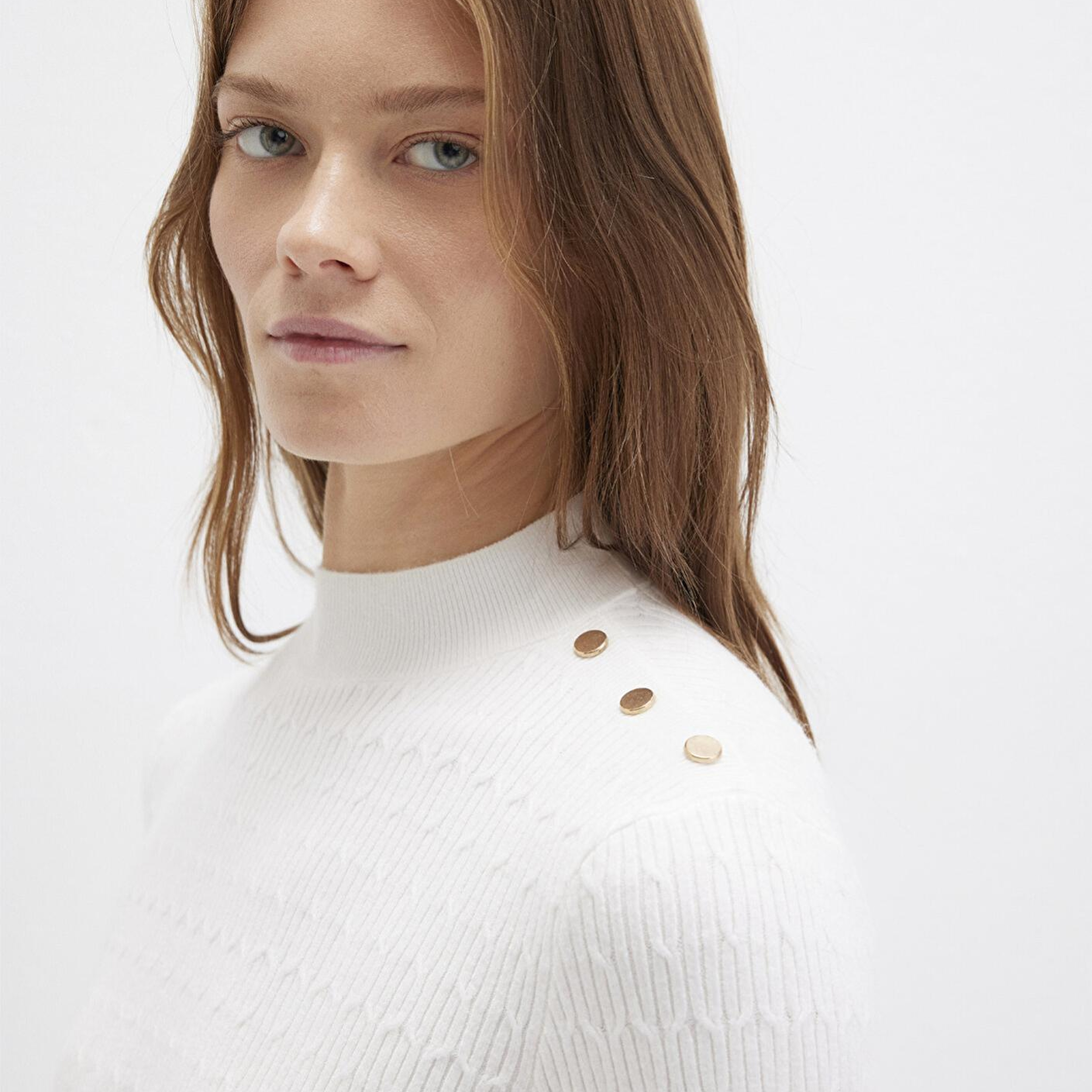 Mavi Omuz Detaylı Ekru Kazak Slim Fit / Dar Kesim 1710798-70057