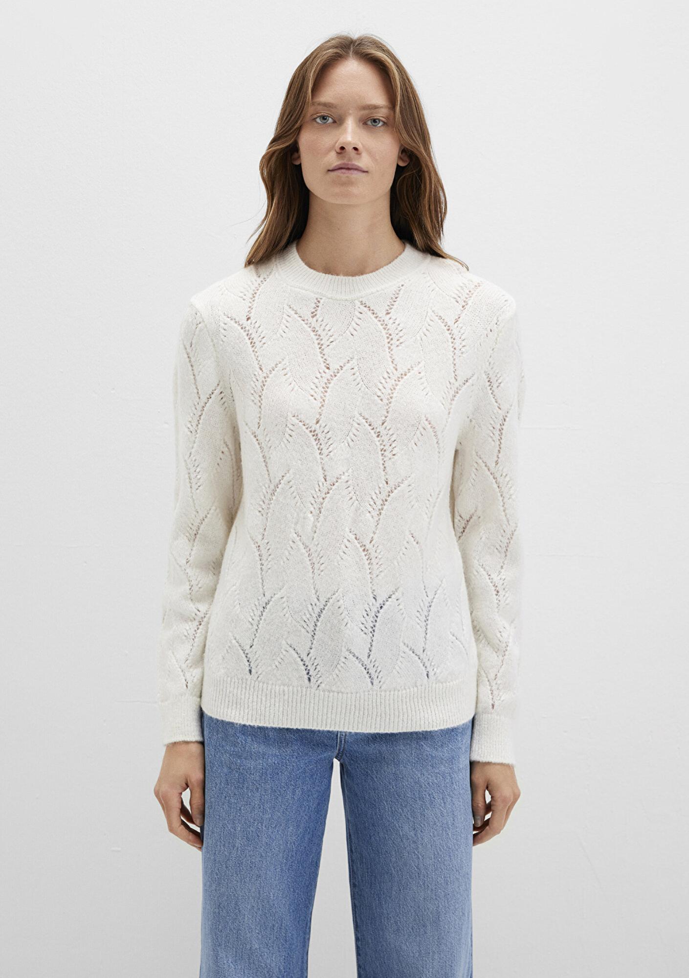 Mavi Alpaka Karışımlı Bisiklet Yaka Ekru Kazak Regular Fit / Normal Kesim 1710799-70057