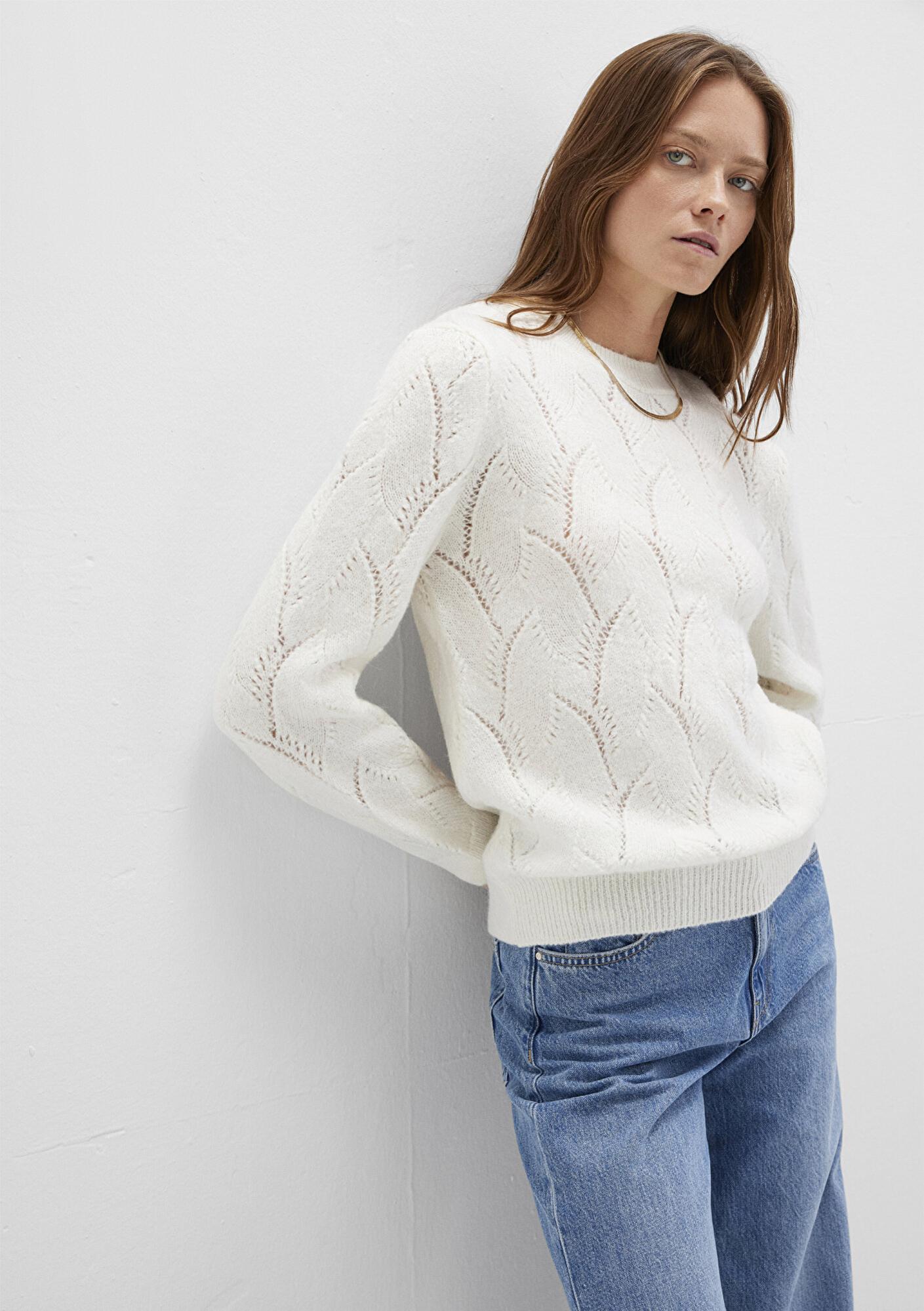 Mavi Alpaka Karışımlı Bisiklet Yaka Ekru Kazak Regular Fit / Normal Kesim 1710799-70057