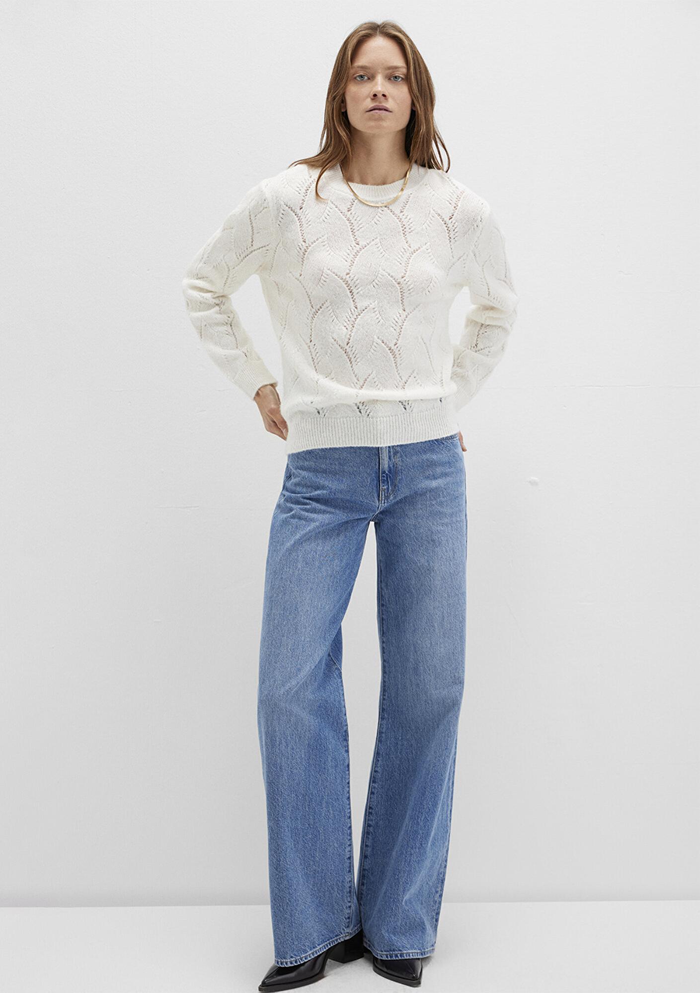 Mavi Alpaka Karışımlı Bisiklet Yaka Ekru Kazak Regular Fit / Normal Kesim 1710799-70057