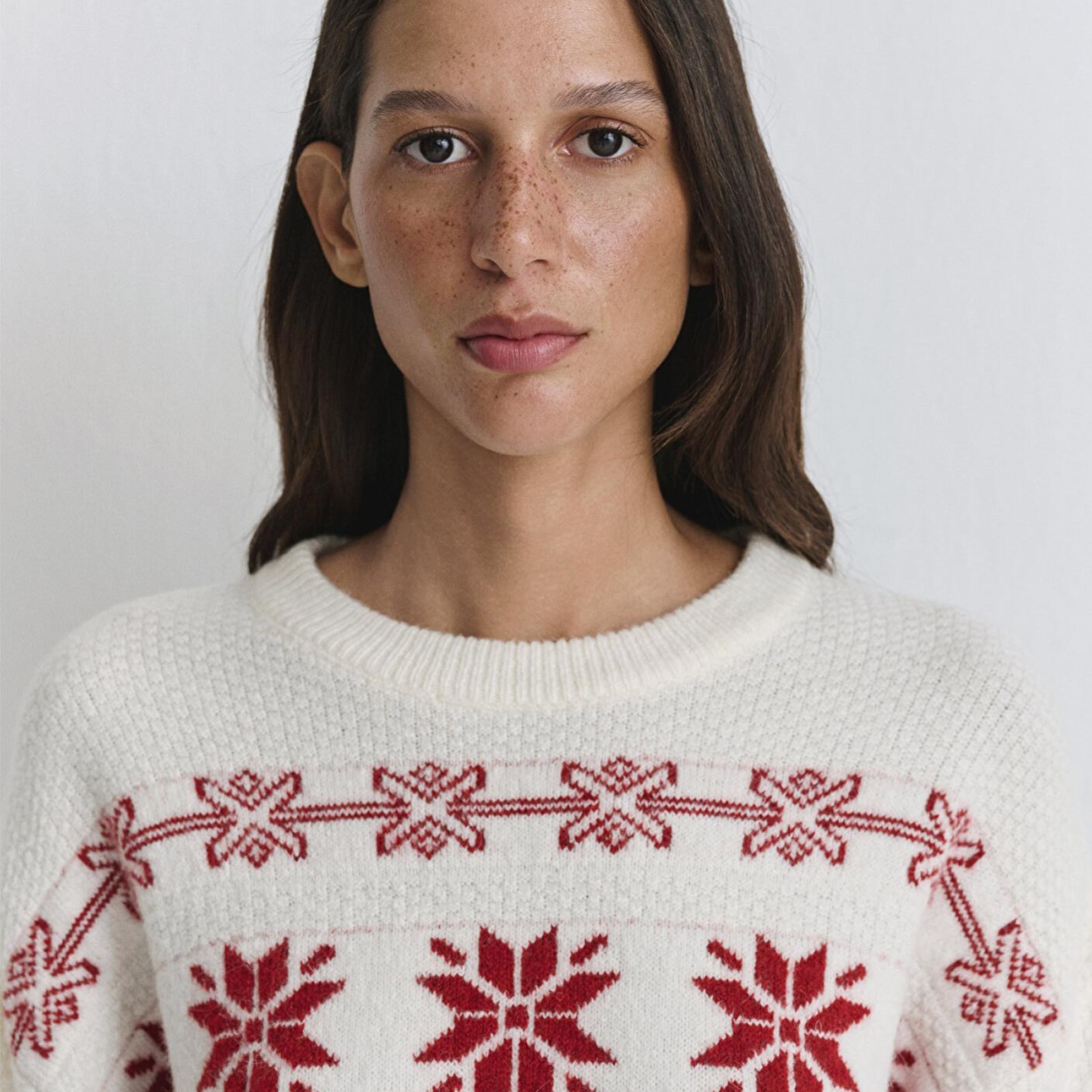 Mavi Yılbaşı Temalı Ekru Kazak Oversize / Geniş Kesim 1710804-70057