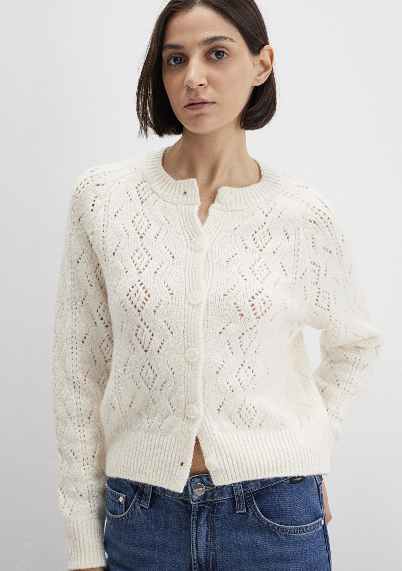 Mavi Yün Karışımlı Ekru Hırka Slim Fit / Dar Kesim 1710812-70057