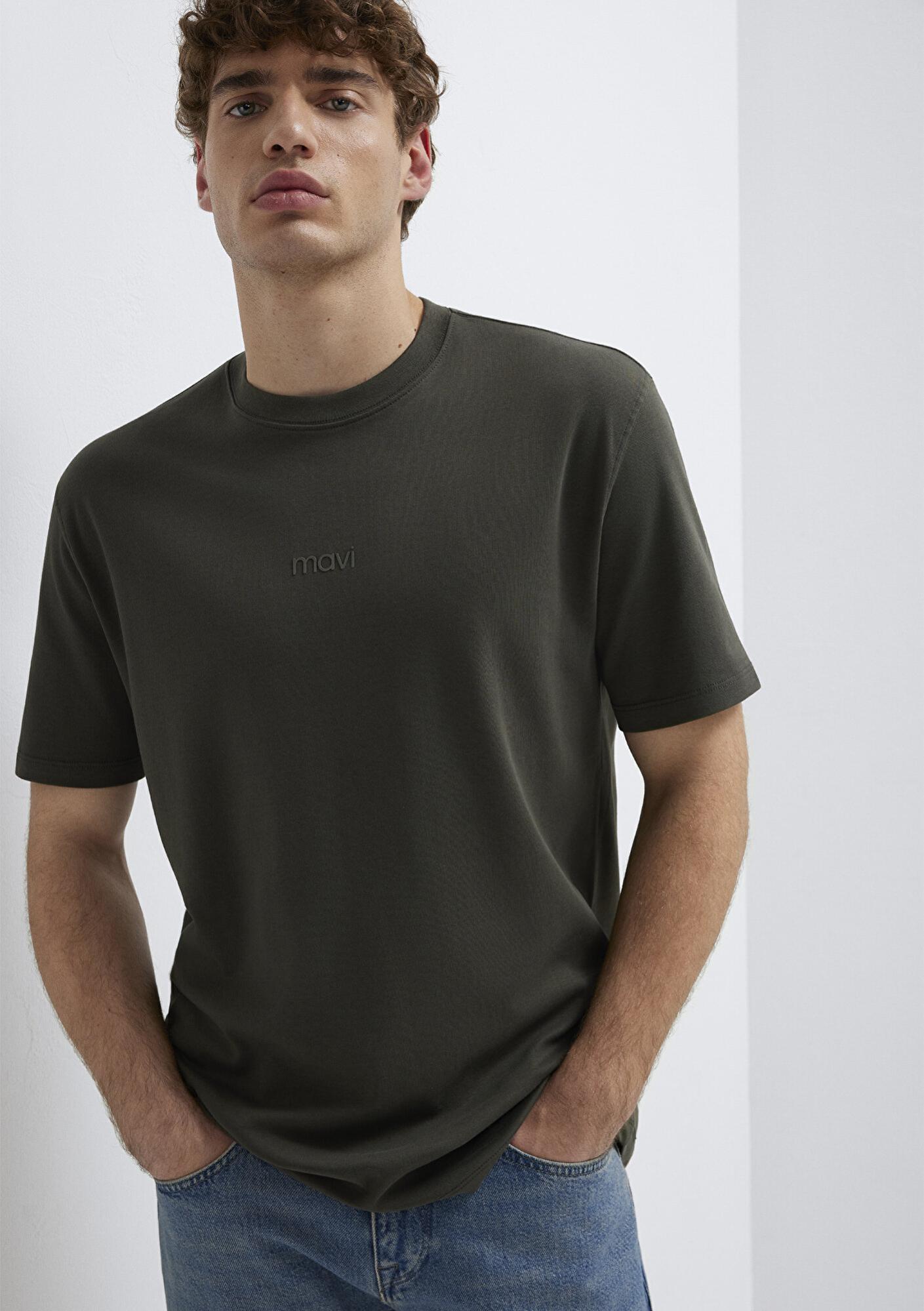 Mavi Mavi Logo Haki Basic İnterlok Tişört Loose Fit / Bol Rahat Kesim 0613102-71553