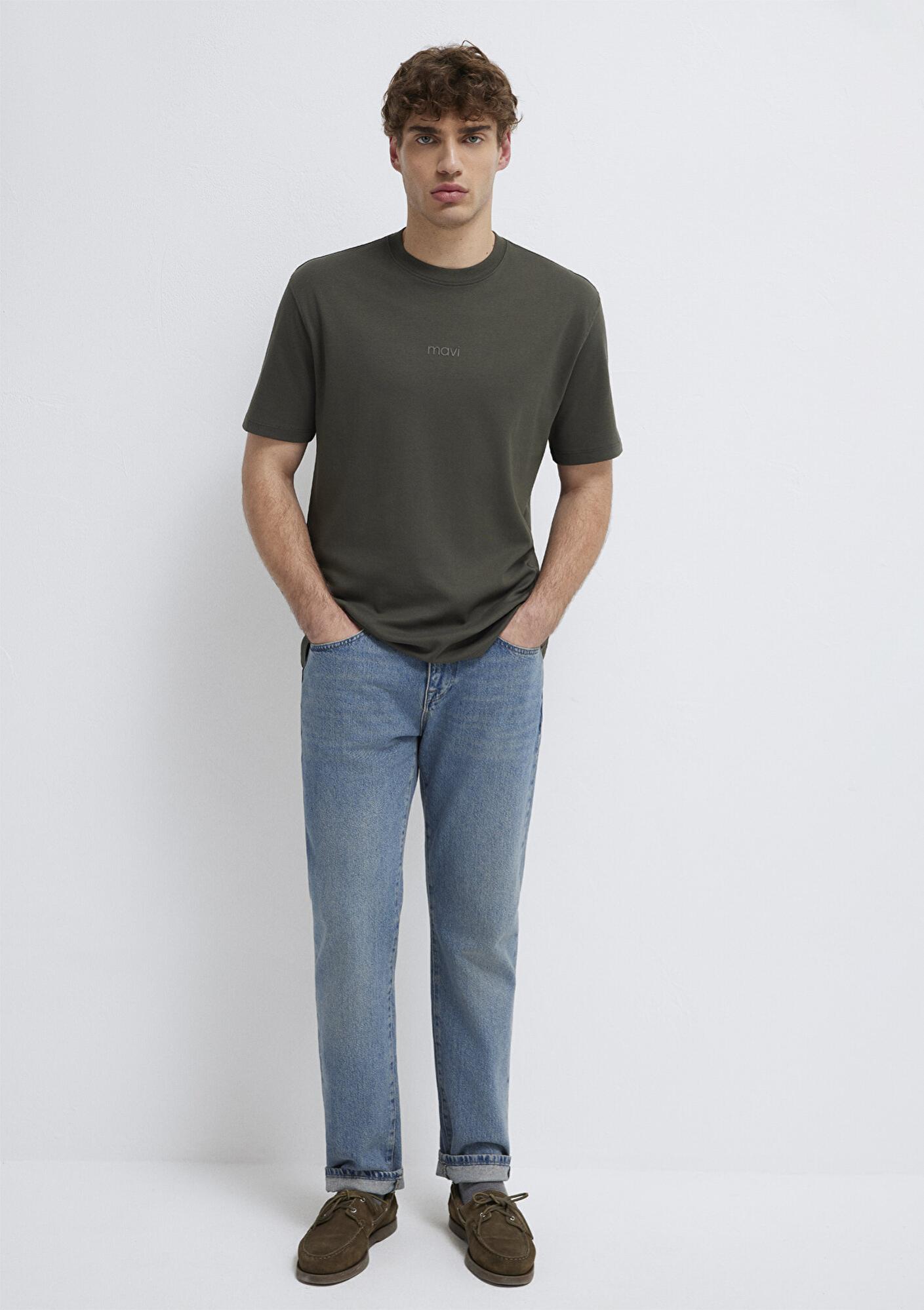 Mavi Mavi Logo Haki Basic İnterlok Tişört Loose Fit / Bol Rahat Kesim 0613102-71553